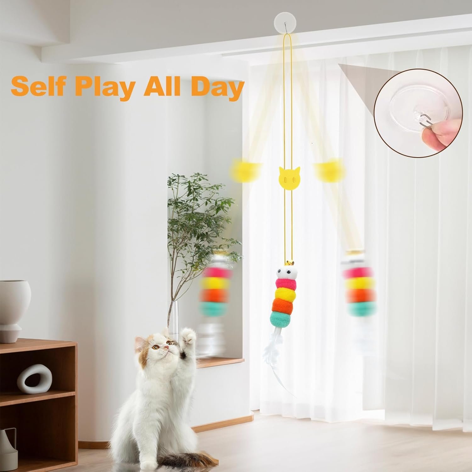6 PCS Interactive Cat Feather Toys, Indoor Hanging Retractable Cat Toy, Self Play Toys Make Fun Excecise - Image 3
