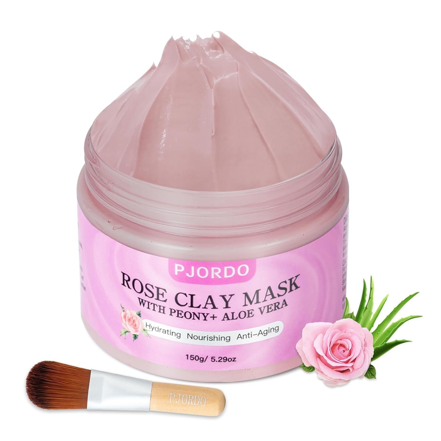 Rose Clay Mask, Skin Care Face Mask, Pink Clay Mask with Mask Brush for Deep Cleansing, Anti-Acne, Refining Pores Soothing and Brightening, Spa Facial Mask Gifts for Women - Image 2