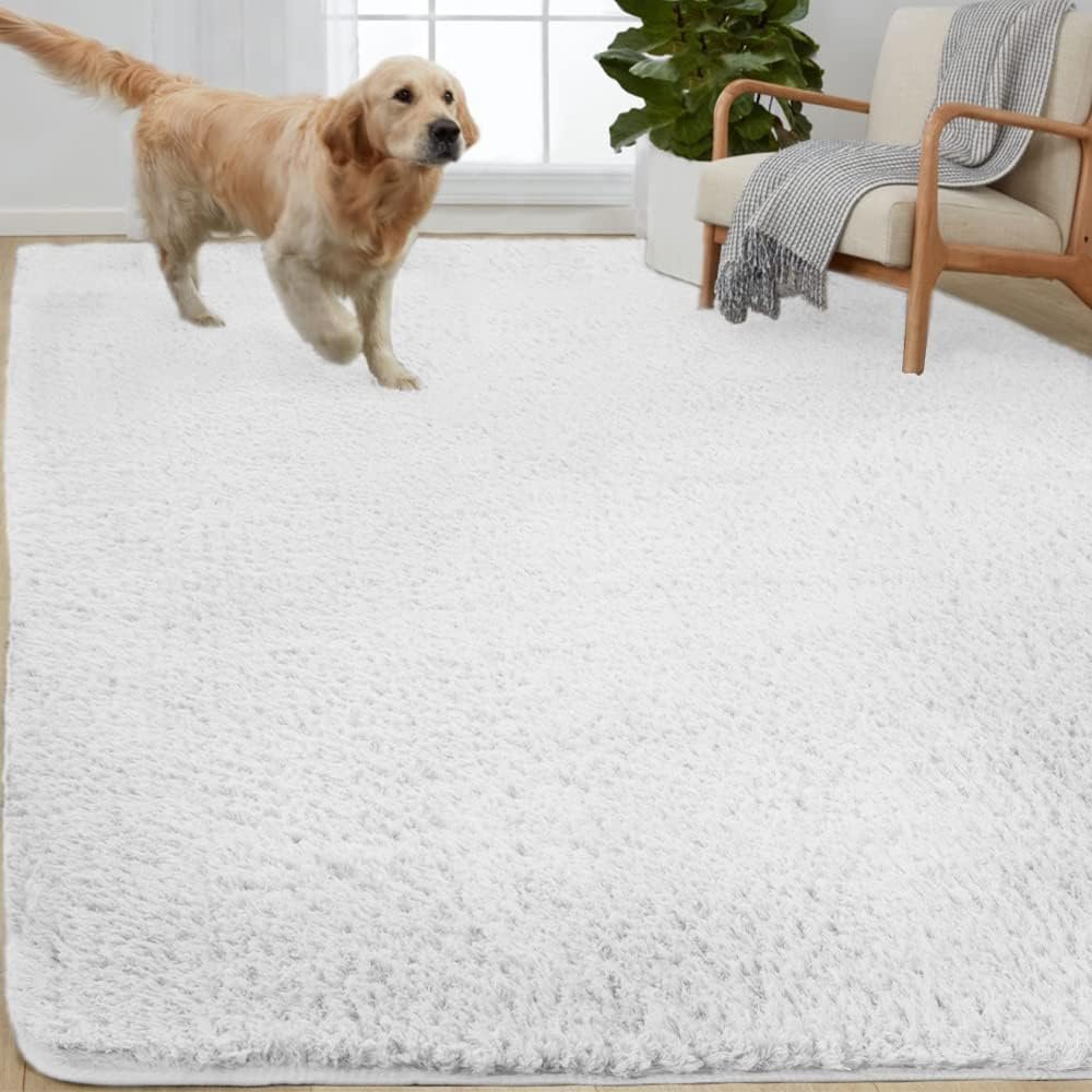 Gorilla Grip Soft Faux Fur Area Rug, Washable, Shed and Fade Resistant, Grip Dots Underside, Fluffy Shag Indoor Bedroom Rugs, Easy Clean, for Living Room Floor, Nursery Carpets, 4x6 FT, Pure White - Image 2
