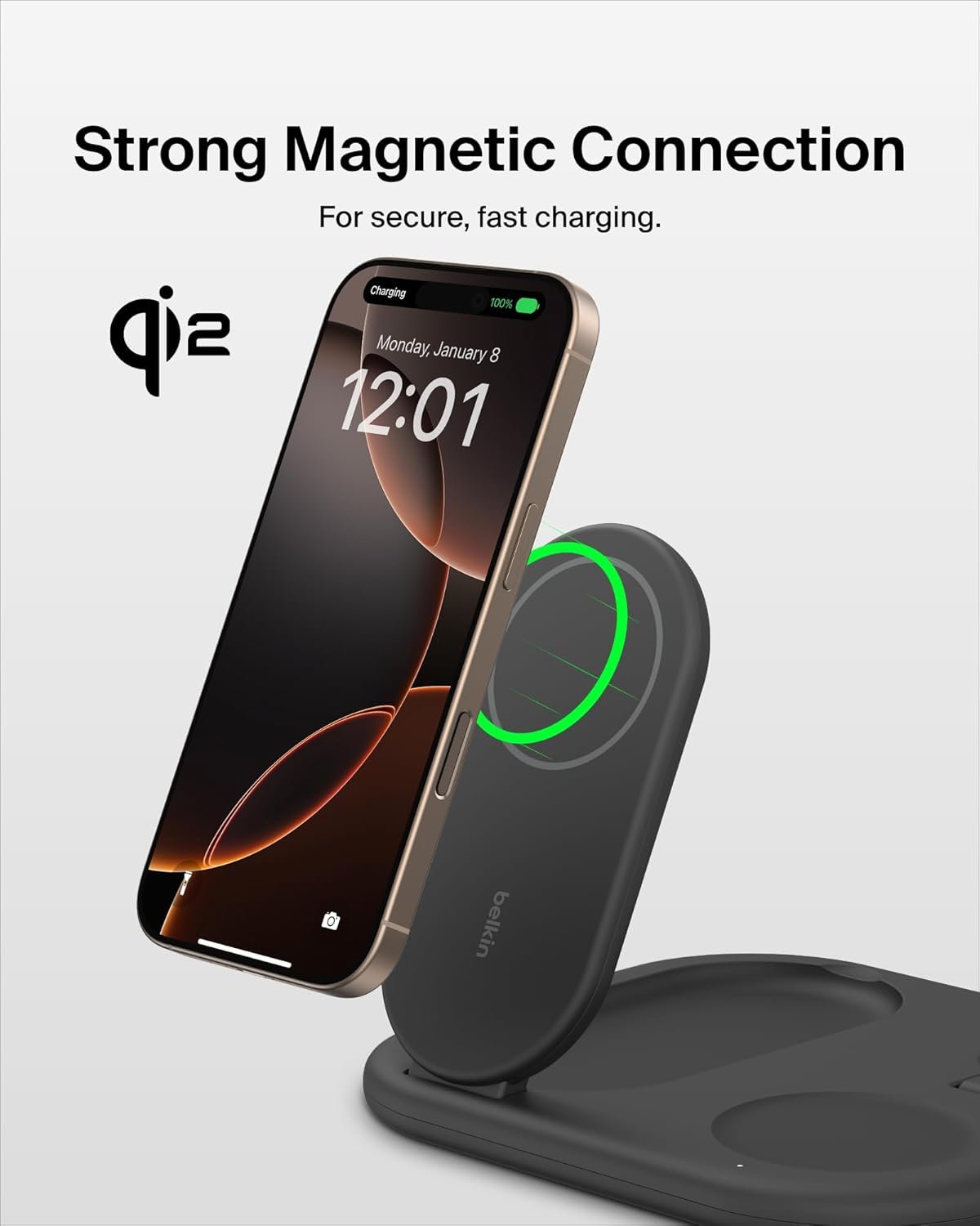 Belkin 3-in-1 MagSafe-Compatible iPhone Charger 15W, Foldable Magnetic Qi2-Certified Wireless Charging Station for iPhone 16, Apple Watch Series 10, AirPods 4, and More, w/Non-Slip Base & PSU - Black - Image 5