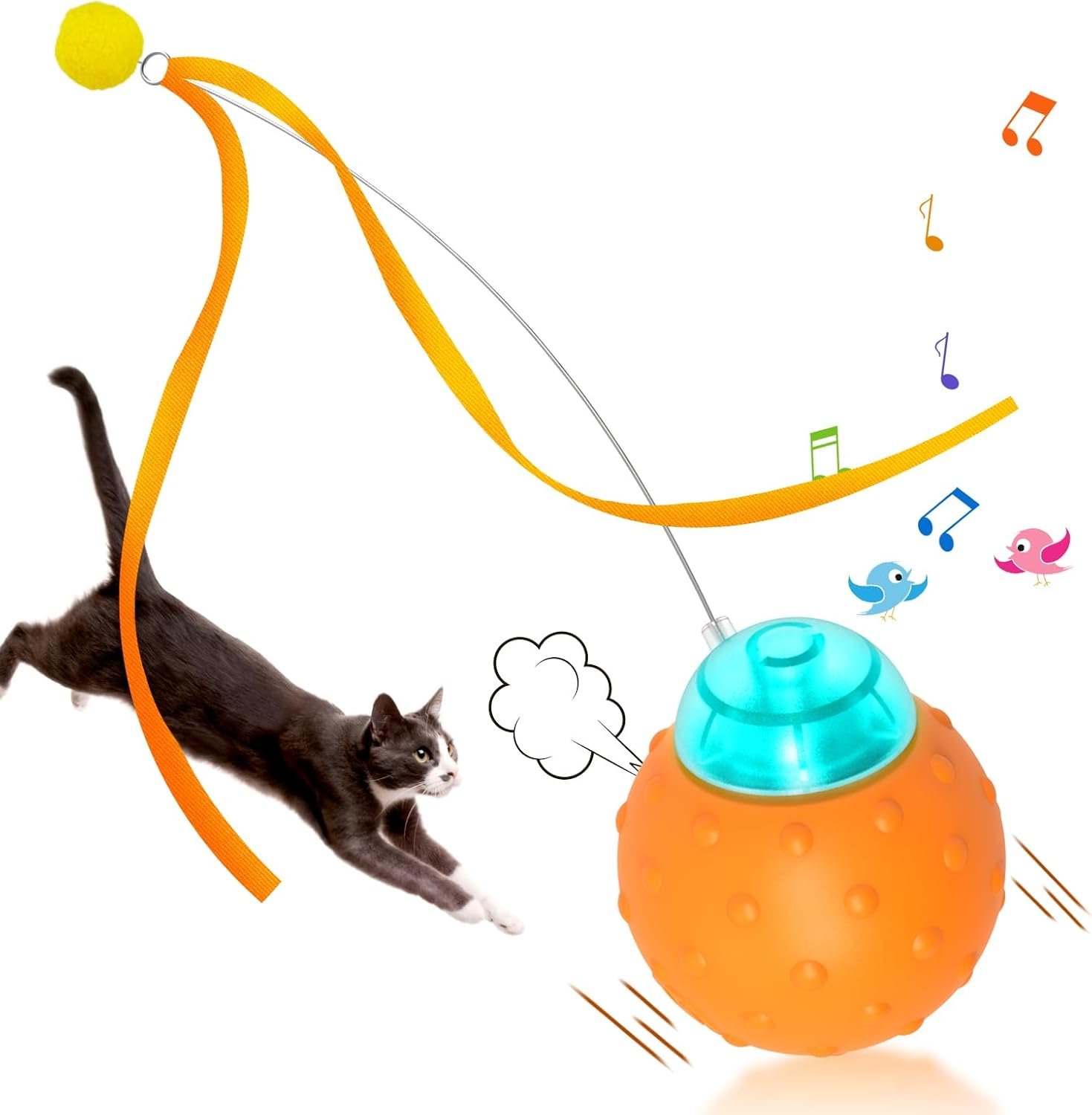 Interactive Cat Toys Balls, Automatic Moving Cat Toys for Indoor Cats, Self Rotating Ball with Motion Activated, Electric Cat Mouse Toys, USB Rechargeable - Image 2