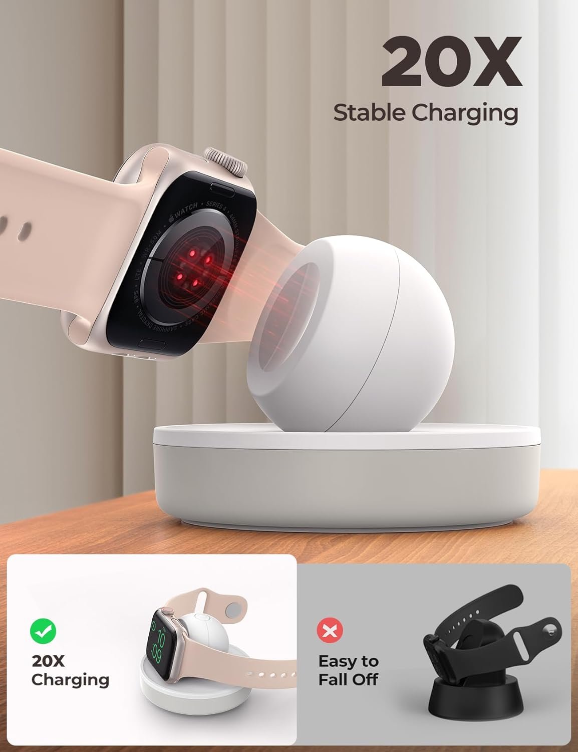 JOYROOM for Apple Watch Charger Stand, Portable Magnetic Charging Dock for Apple Watch 10 with Colorful Light & Cable,Fast iWatch Charger Stand for Apple Watch Series 10 9 8 7 6 5,Ultra 2 /SE,White - Image 4