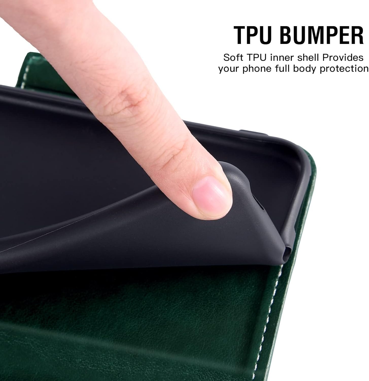 Asuwish Phone Case for Samsung Galaxy A14 5G Wallet Cover with Tempered Glass Screen Protector and Leather Flip Credit Card Holder Stand Flower TPU Cell Accessories A 14 4G 14A G5 Women Men Dark Green - Image 8