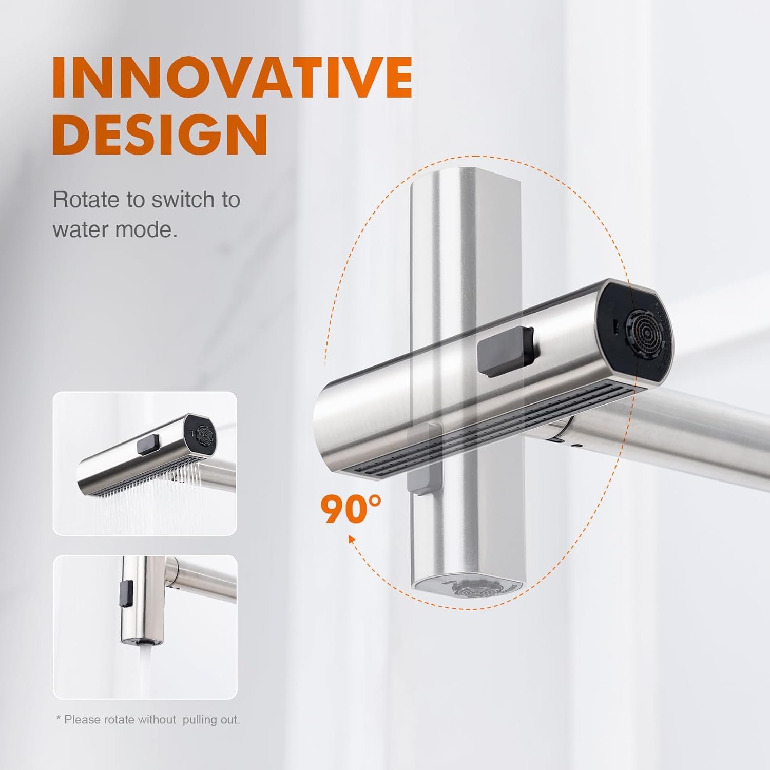 Waterfall Kitchen Faucet 3 in 1 Function, Kitchen Faucet with Pull Down Sprayer, Stainless Steel Kitchen Sink Faucets for Farmhouse, Camper, Laundry, Rv, Bar (Brushed Nickel) - Image 5