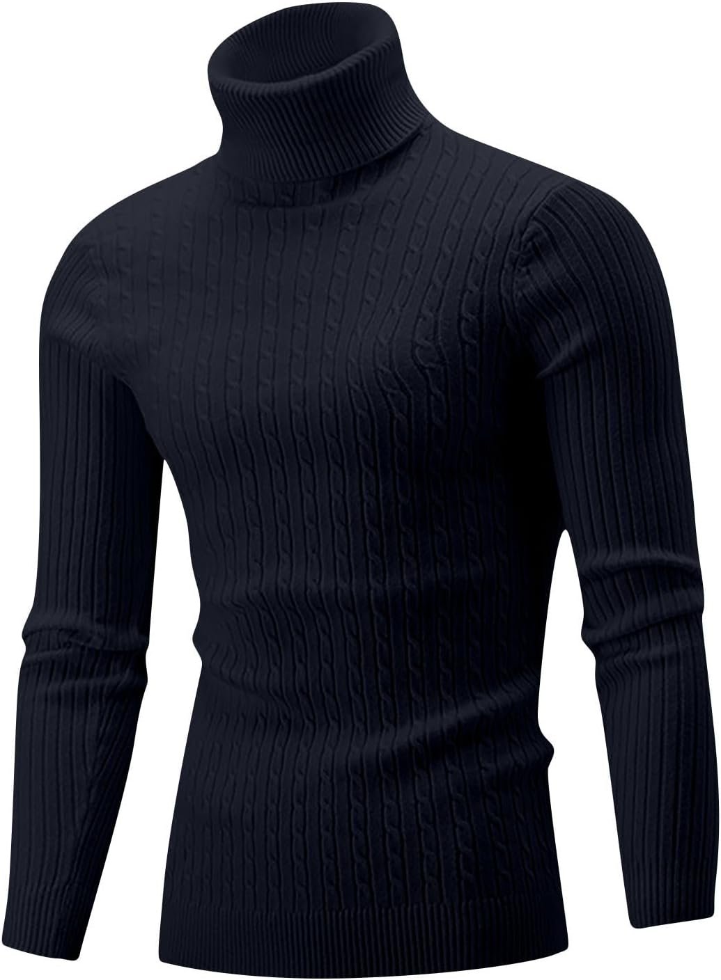 Muscularfit Mens Sweaters and Pullovers Causal Turtle Neck Cable Knitted Sweater Fashion Solid Long Sleeve Shirt Fall Outfits - Image 4