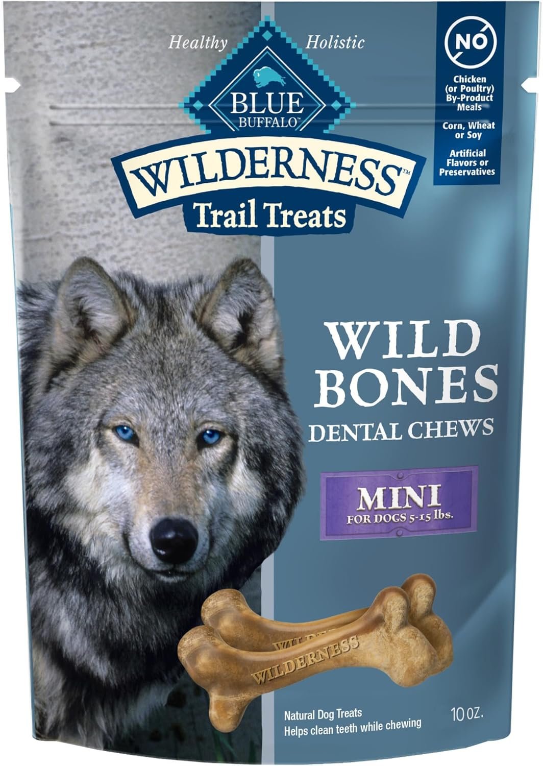 Blue Buffalo Wilderness Wild Bones Grain-Free Dental Chews Dog Treats, Mini, 10-oz Bag - Image 2