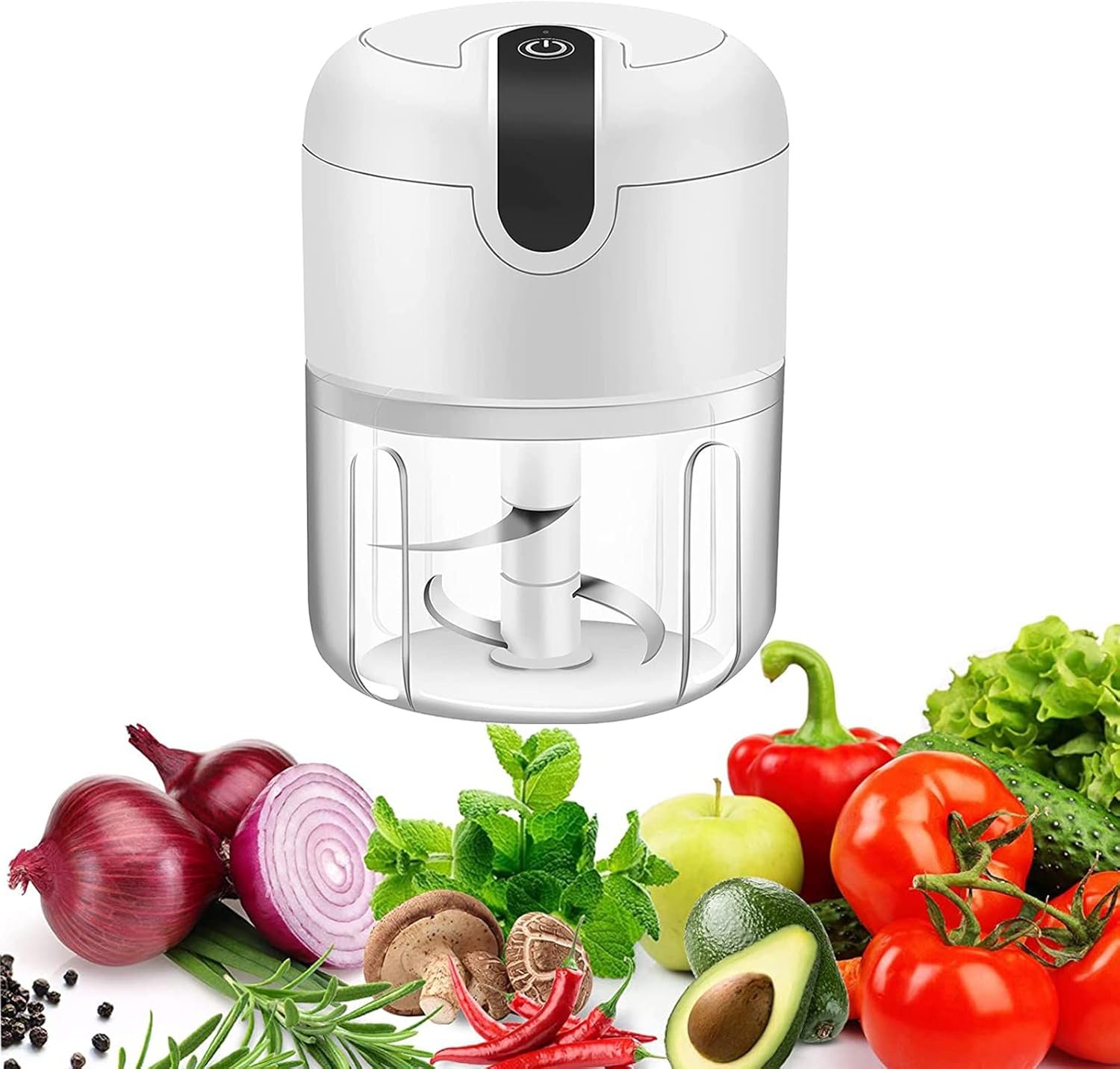 Electric Mini Garlic Chopper,Food Processor,Portable Cordless Garlic Mincer Masher,Meat Grinder with USB Charging For Vegetable,Chili,Fruits,Ginger,Baby Food,Seasoning 250ml(White) - Image 2