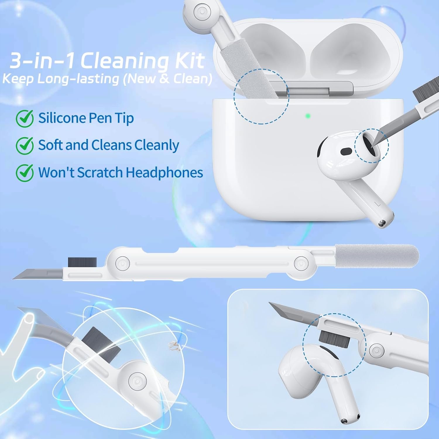 for Airpods 4 Case, Ekoonpft Flower Engraved Case for Apple AirPods 4th Generation 2024, Soft Silicone Case Cover for Women Girly with 3-in-1 Cleaner Kit, Keychain, Military Grade Protection - Image 5