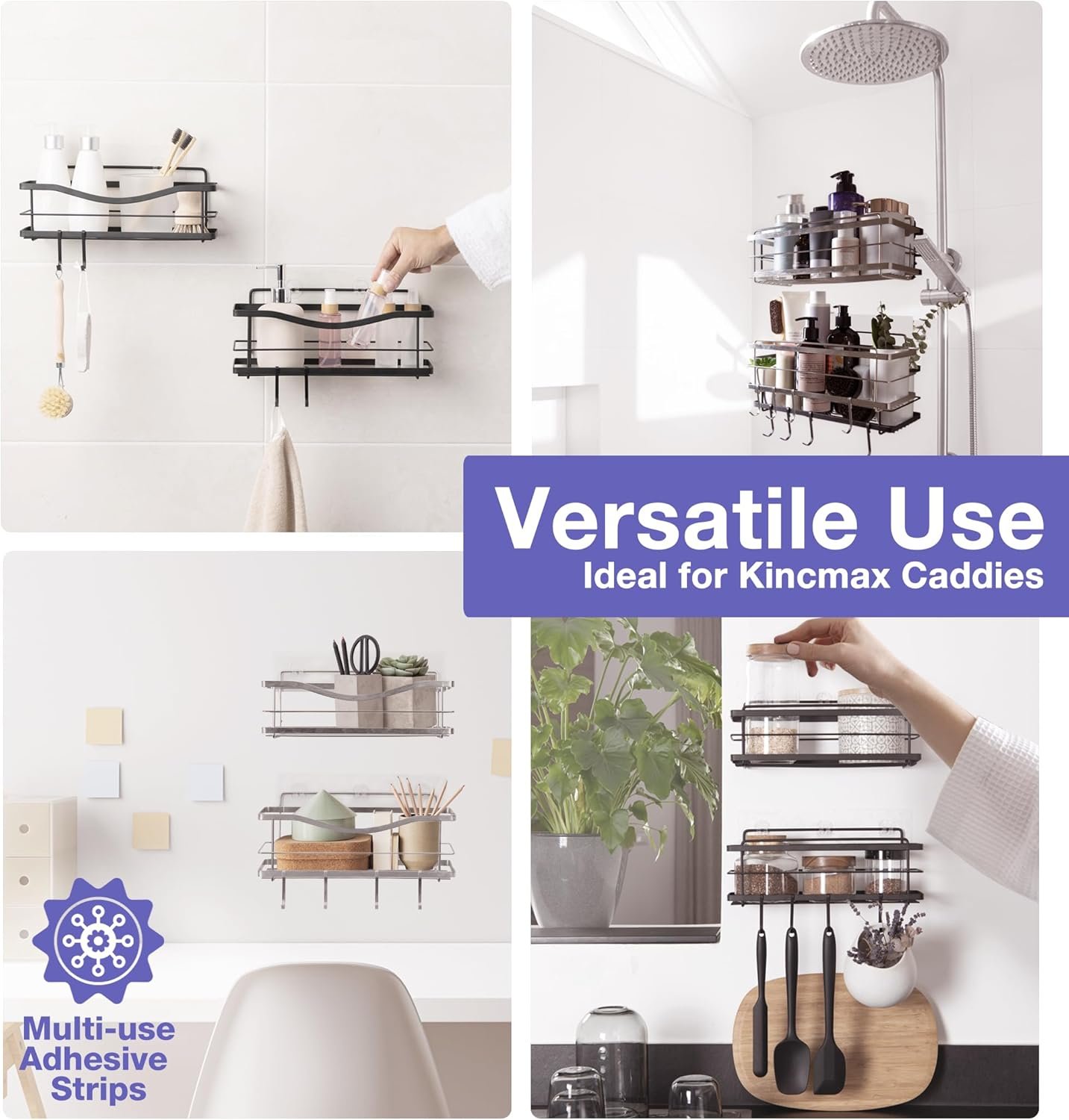 KINCMAX 2-Pack Strong Sticky Waterproof Heavy-Duty Wall Adhesives, Shower Caddy Adhesive Replacement Stickers, No-Trace Wall Adhesives Hook Strip for Shower Caddy, Kitchen Racks, Bathroom Shelf - Image 7