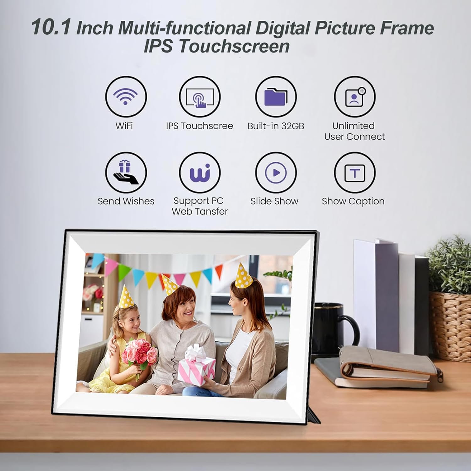 10.1" Digital Picture Frame 32GB Smart WiFi Photo Frame,1280 * 800 HD IPS Touch Screen,Auto-Rotate,Share Photos and Videos via Free App,for Christmas - Image 3