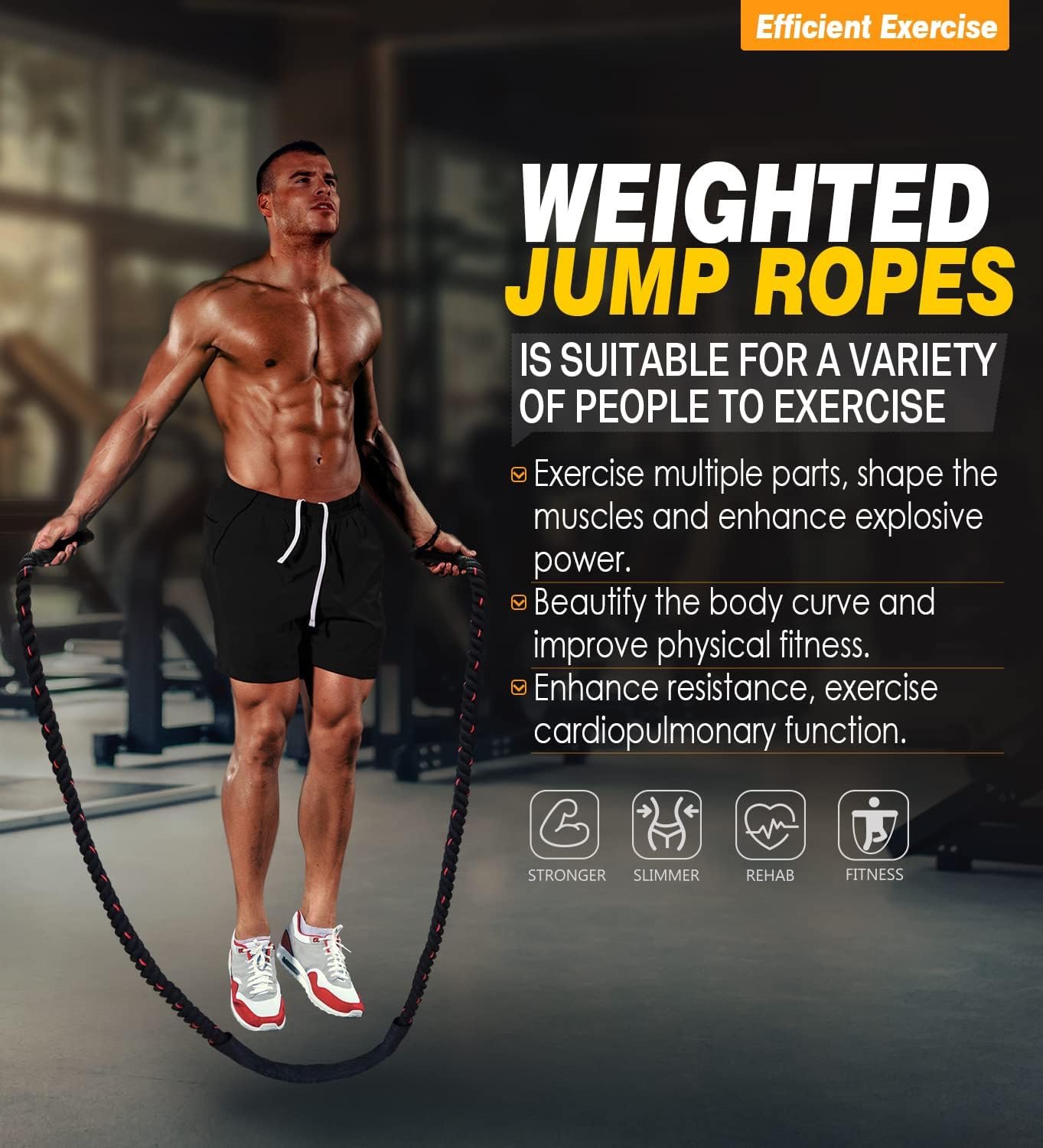 Weighted Jump Rope for Fitness - 9.8ft Heavy Battle Ropes for Exercise, 3LB Workout Rope for Women & Men, Skipping Rope For Gym Training, Home Workout - Image 6