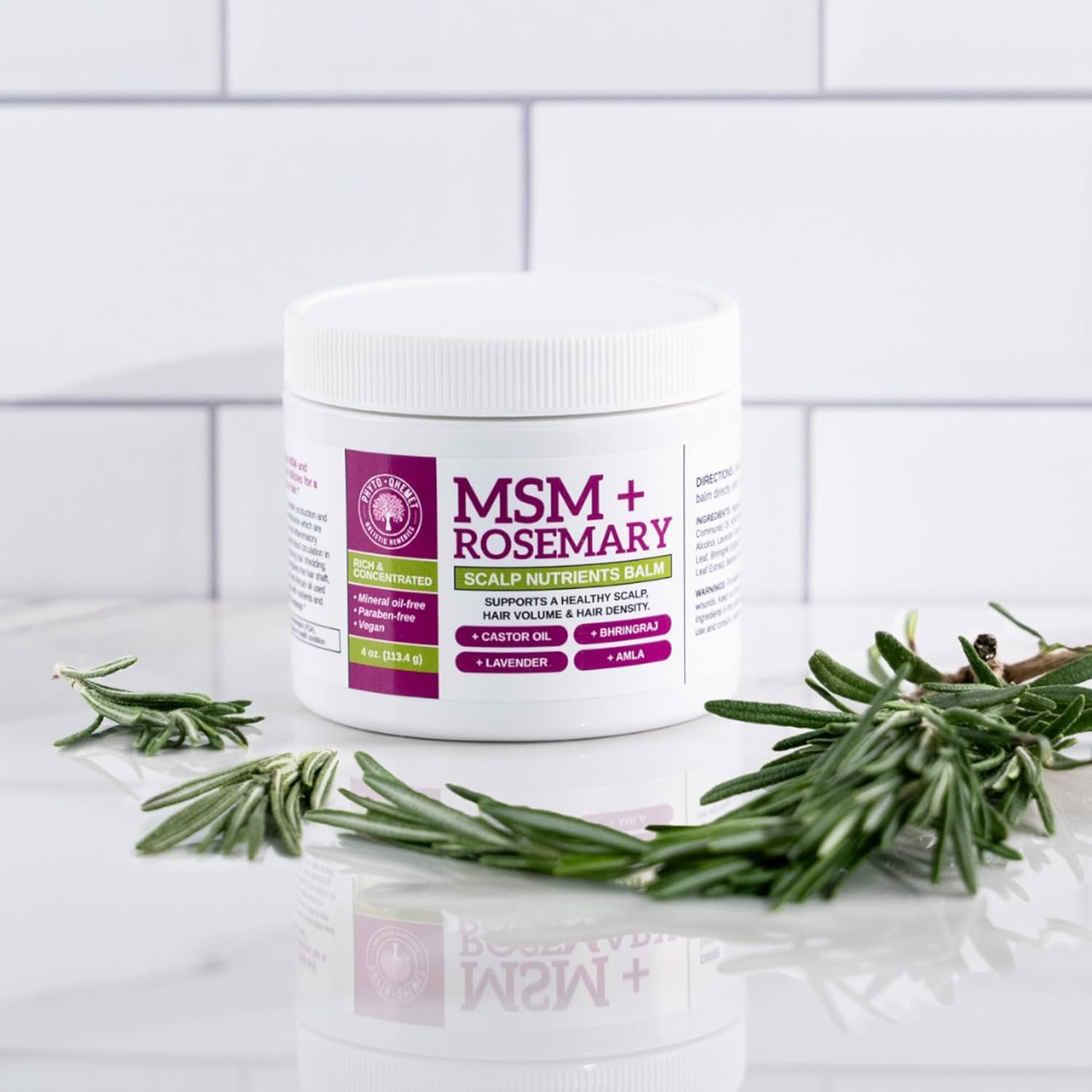 Qhemet Biologics MSM + Rosemary Scalp Nutrients Balm | Nourishing Hair Growth Formula with Bhringraj, Castor & Coconut Oil | For Dry, Thinning Hair & Slow Growth | Vegan (4 oz) - Image 5