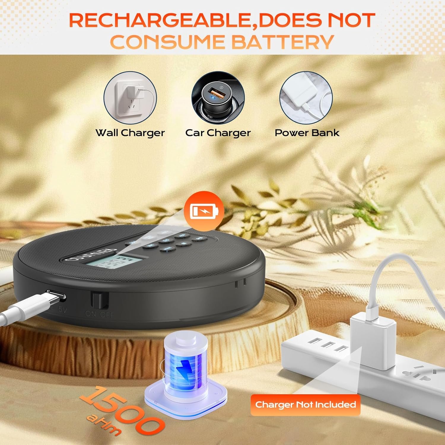 Portable CD Player with Speakers:Rechargeable Walkman CD Player for Car with Anti-Skip Protection,Discman CD Player with Headphones,Plays Recorded MP3/Audiobook/CD/USB with Memory,Backlit. - Image 6