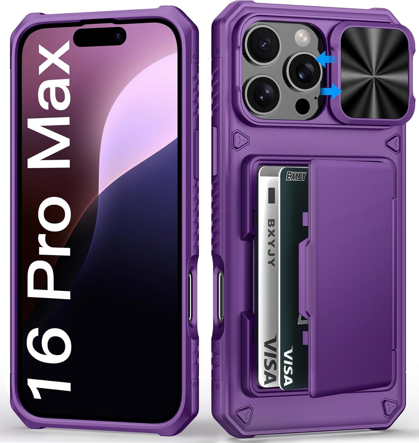 for iPhone 16 Pro Max Wallet Case with Camera Cover, Built-in Card Holder (4-5 Cards), Military Grade Protection, Heavy Duty Women Men Protective Phone Case for iPhone 16 Pro Max, Dark Purple - Image 2