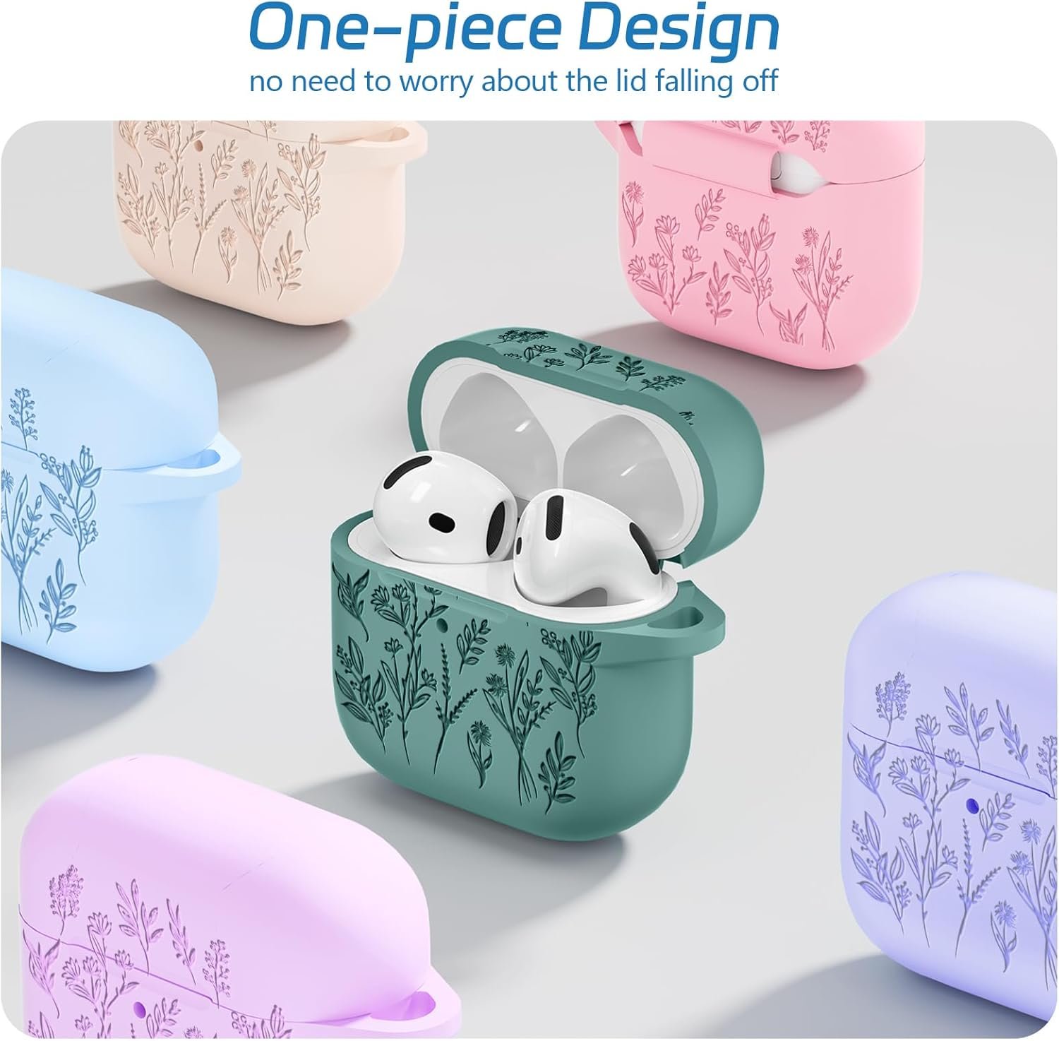 for Airpods 4 Case, Ekoonpft Flower Engraved Case for Apple AirPods 4th Generation 2024, Soft Silicone Case Cover for Women Girly with 3-in-1 Cleaner Kit, Keychain, Military Grade Protection - Image 7