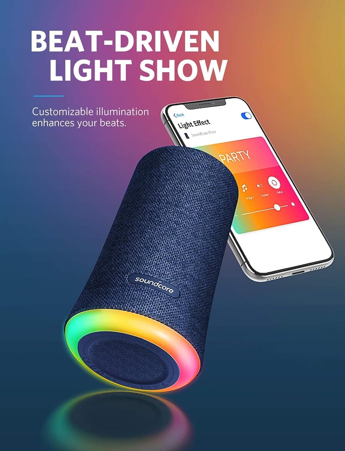 Bluetooth Speaker, Soundcore Flare Wireless Speaker by Anker, Portable Party Speaker with 360° Sound, Enhanced Bass, Ambient LED Light, IP67 Dustproof & Waterproof, and 12H Battery Life—Blue (Renewed) - Image 5