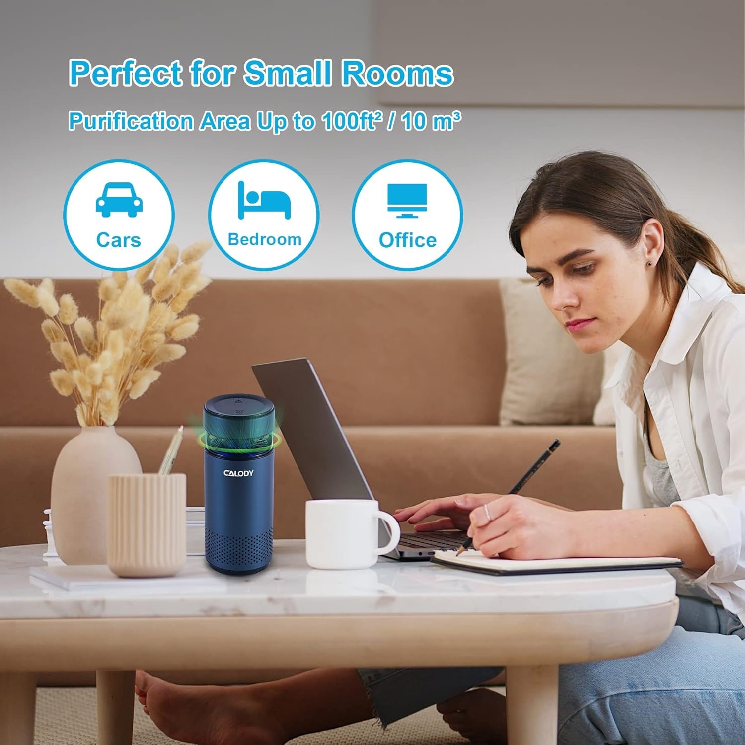 CALODY Car Air Purifier, Updated Mini Air Purifier Battery Powered, Air Purifiers for Bedroom Home with H13 True HEPA Filter for Allergies, HEPA Air Purifier for Car Traveling Bedroom Office - Image 5