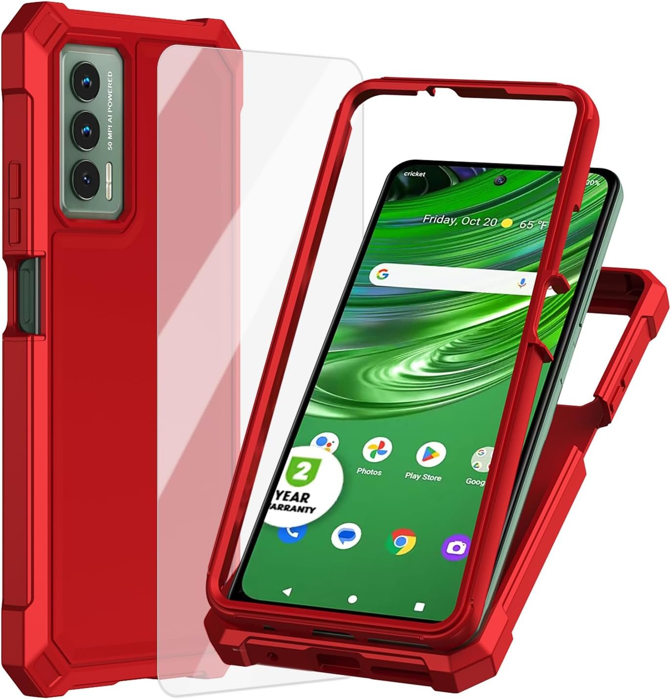 Ailiber for Cricket Outlast Phone Case, AT&T Jetmore Case with Screen Protector Tempered Glass, Dual Layer Structure Protection, Shock-Absorbing Corners TPU Bumper, Heavy Duty Cover for Outlast-Red - Image 2
