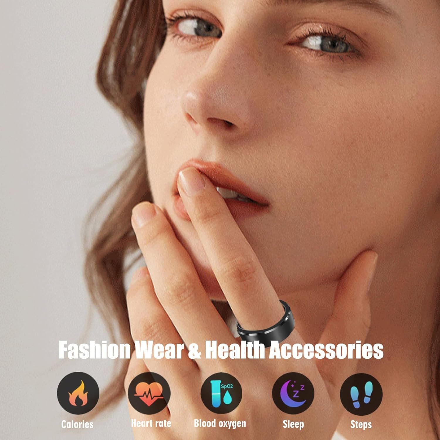 Smart Ring for Women/Men Fitness Rings Health Tracker Rings, Free App 5-7 Days Battery,Heart Rate,Blood Oxygen Black(Diameter 20.8 mm) - Image 4
