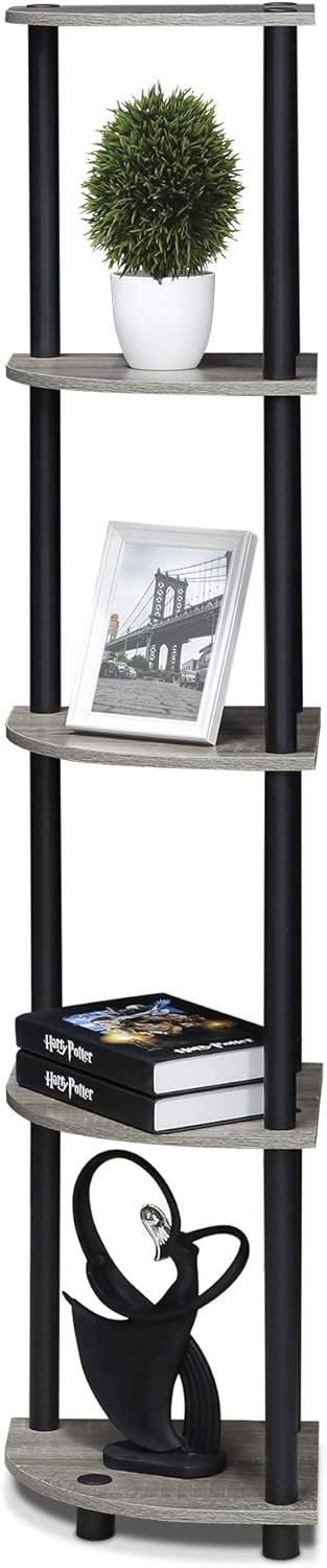Furinno Turn-N-Tube 5 Tier Corner Display Rack Multipurpose Shelving Unit, 1-Pack, French Oak Grey/Black - Image 6