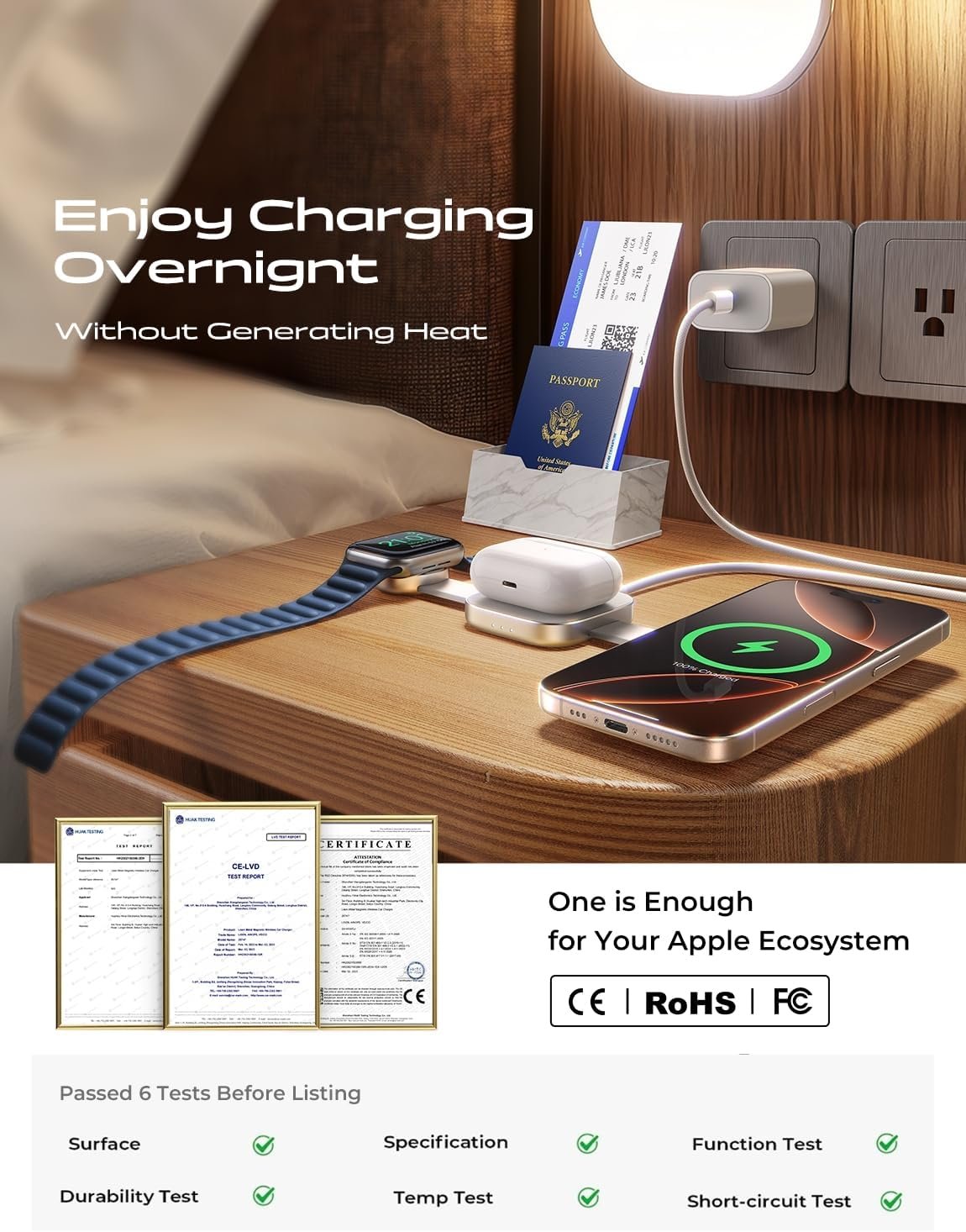 LISEN 3 in 1 for Magsafe iPhone Charger Travel Charger 3 in 1 Foldable Charging Station for iPhone and Apple Watch Charger Wireless Charging Station for iPhone 16 Pro Max 15 Plus iWatch Airpods Gift - Image 7