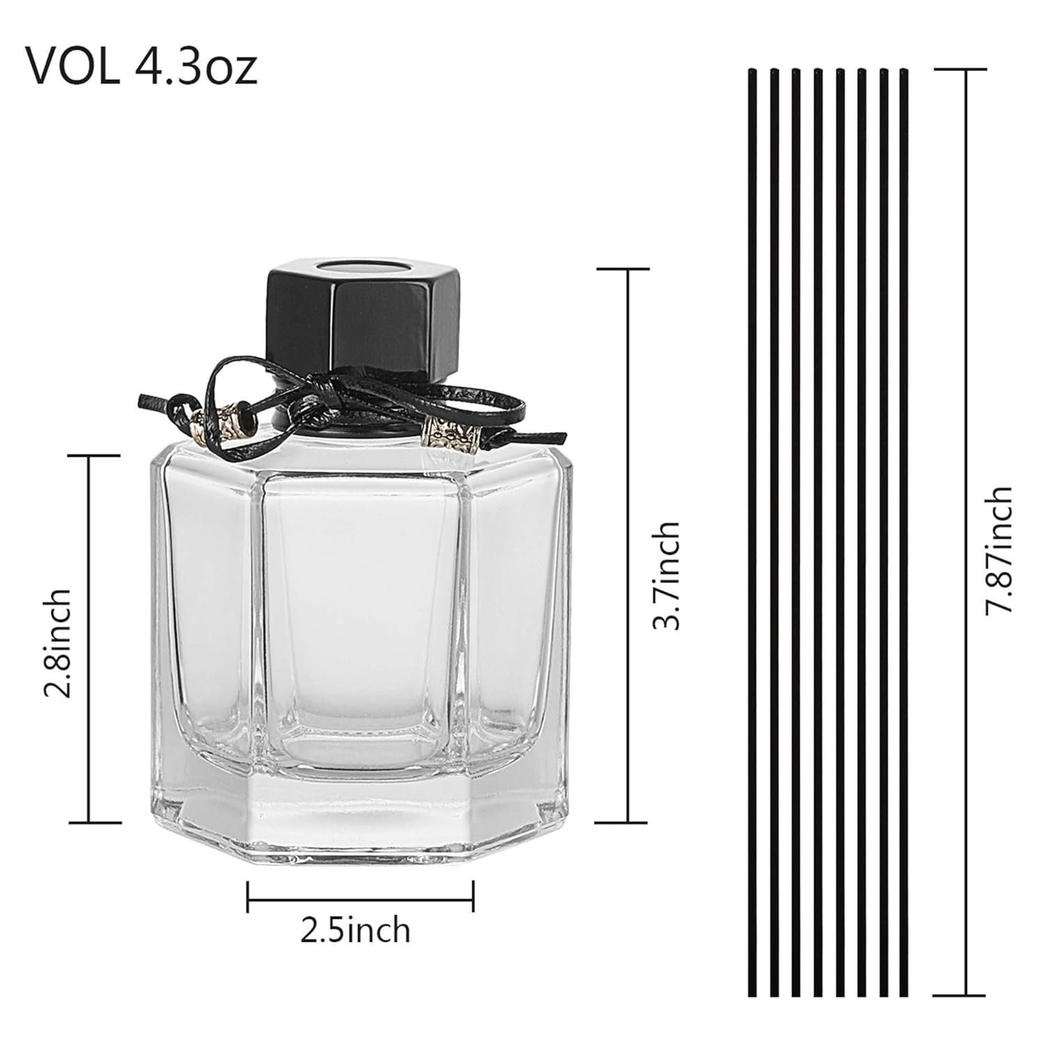 Whole HOUSEWARES | Diffuser with Sticks Set of 3 4oz | Empty Refillable Glass Aromatherapy Diffuser Bottles with Leather Cord and 24pcs Black Fiber Sticks | Reed Diffuser Bottle for Essential Oils - Image 3