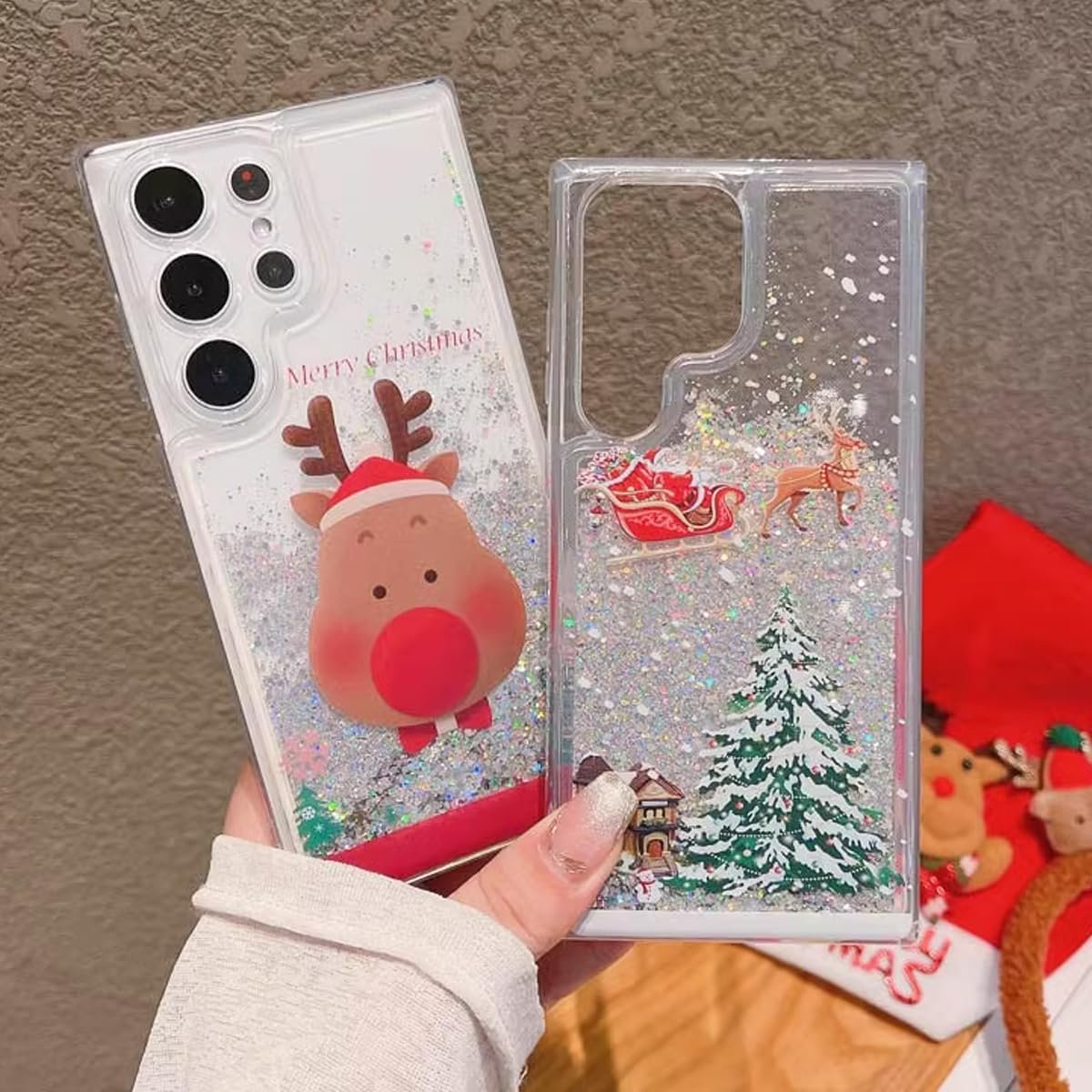 Glitter Christmas Case for Samsung Galaxy A14 5G, Cute Christmas Tree Santa Elk Liquid Flowing Floating Moving Bling Sparkle Clear Shockproof Women Girls Phone Case for Galaxy A14 5G (Gold) - Image 5