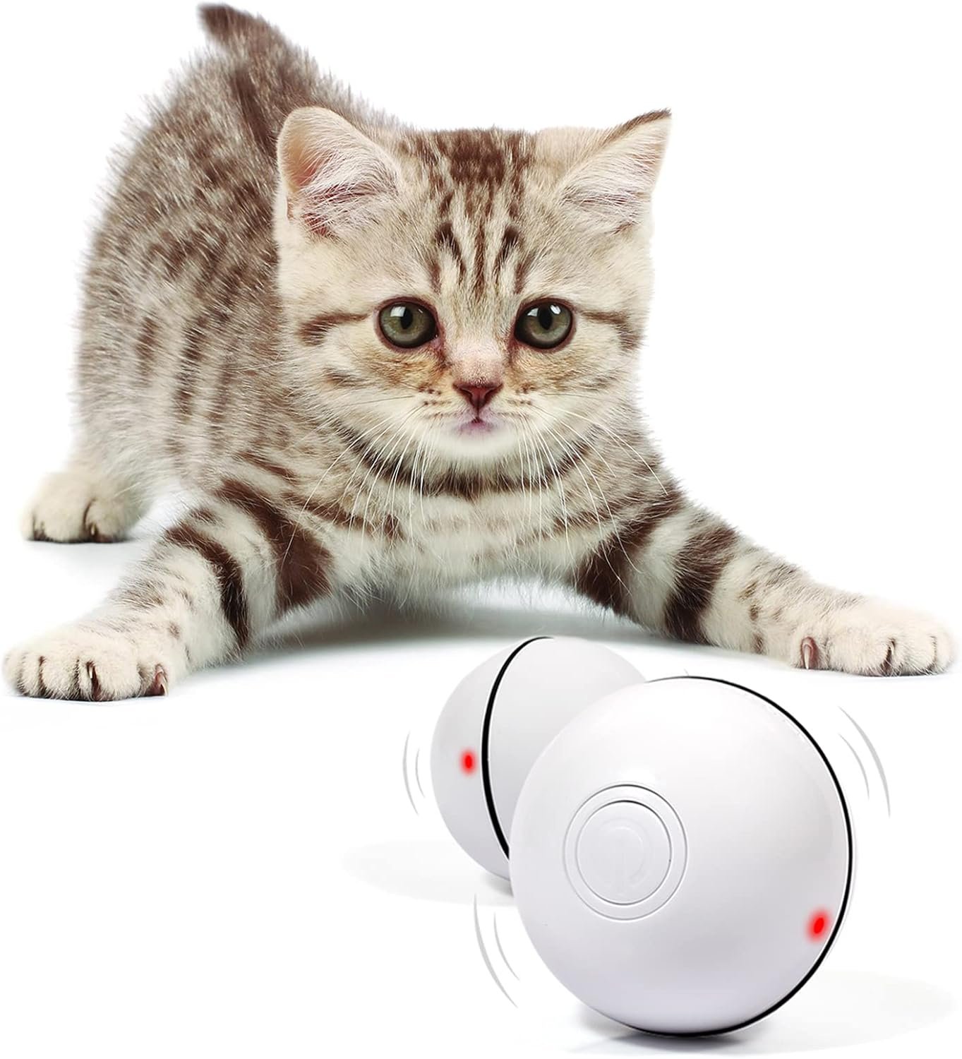 YOFUN Smart Interactive Cat Toy - New Upgraded 360 Degree Self Rotating Ball, USB Rechargeable Wicked Ball, Build-in Spinning Led Light, Stiulate Hunting Instinct for Your Kitty (White) - Image 2