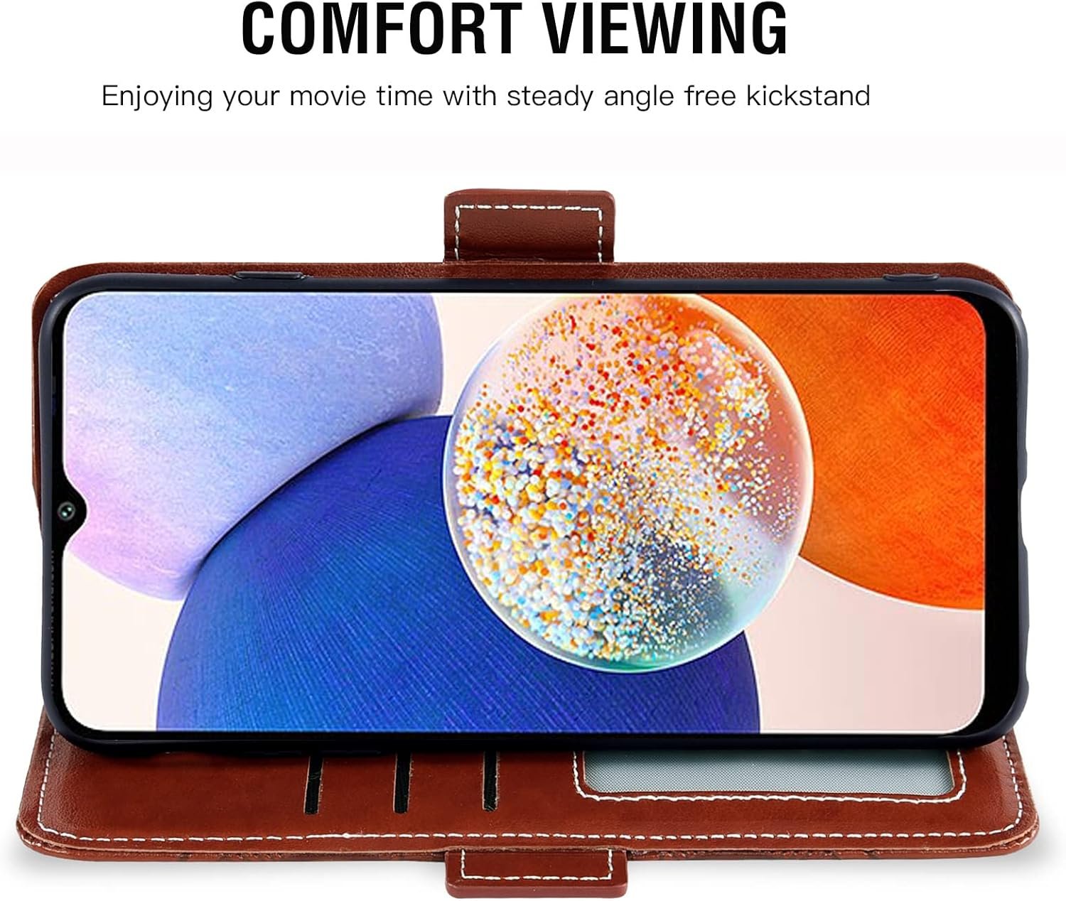 Asuwish Phone Case for Samsung Galaxy A14 5G Wallet Cover with Tempered Glass Screen Protector and Leather Flip Credit Card Holder Stand Flower Folio Cell Accessories A 14 4G 14A G5 Women Men Brown - Image 4