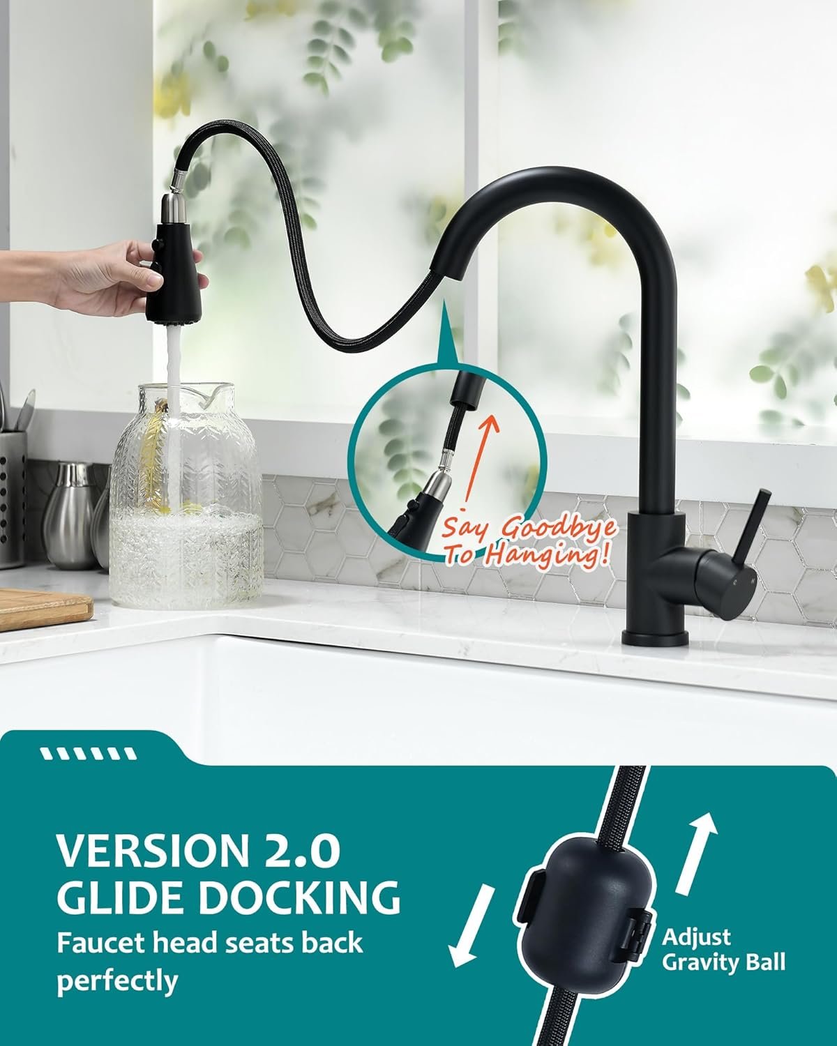 Black Kitchen Faucet with Pull Down Sprayer for RV Sink, VFAUOSIT Kitchen Sink Faucet Stainless Steel Laundry Single Handle Pull Out Kitchen Faucets Matte Black, Grifo para Fregaderos de Cocina - Image 6