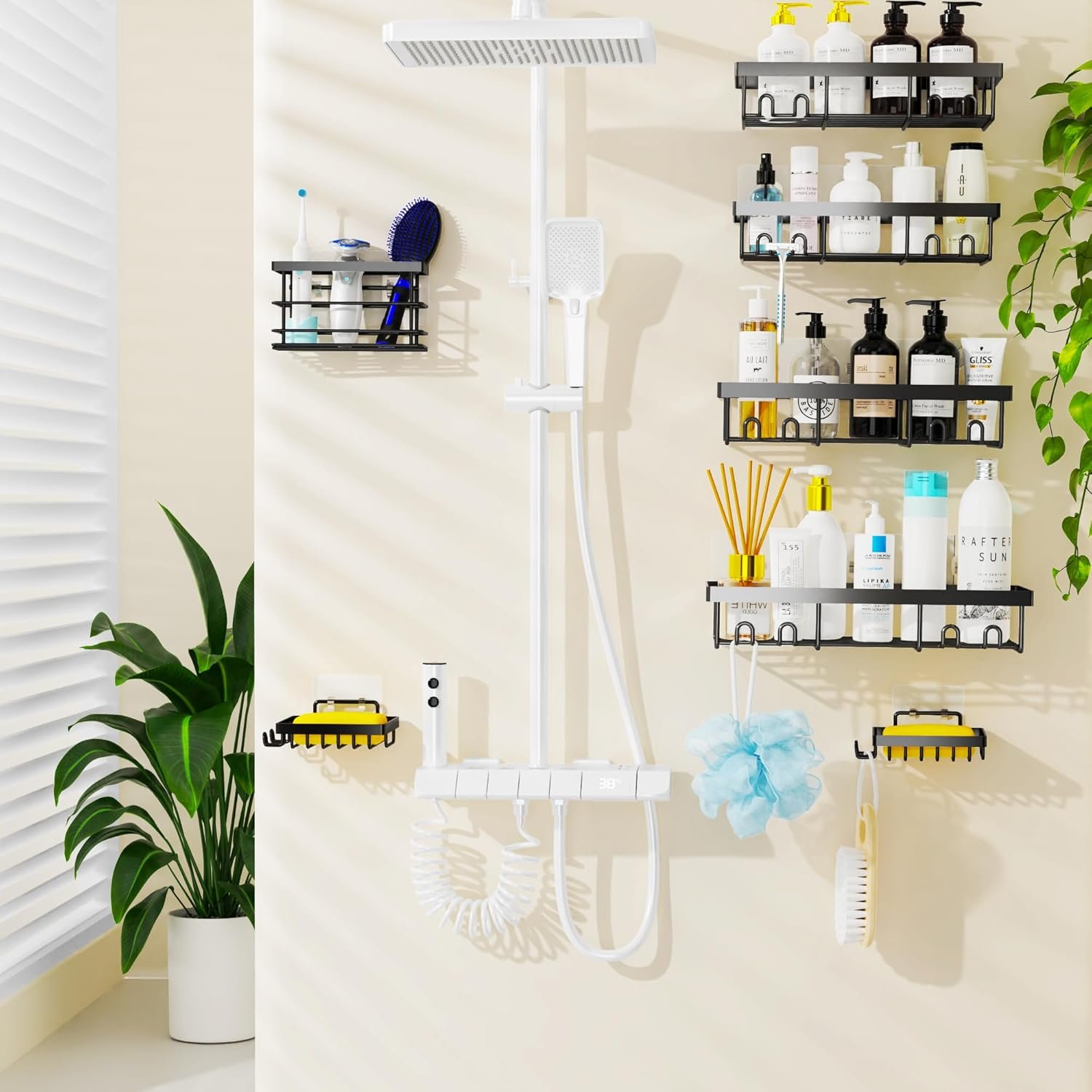 Moforoco 7 Pack Adhesive Shower Organizer Caddy Shelves Rack - Corner Bathroom Storage Organization, Home&Kitchen Decor Inside RV Accessories, Hanging House Apartment Camper Essentials - Image 7