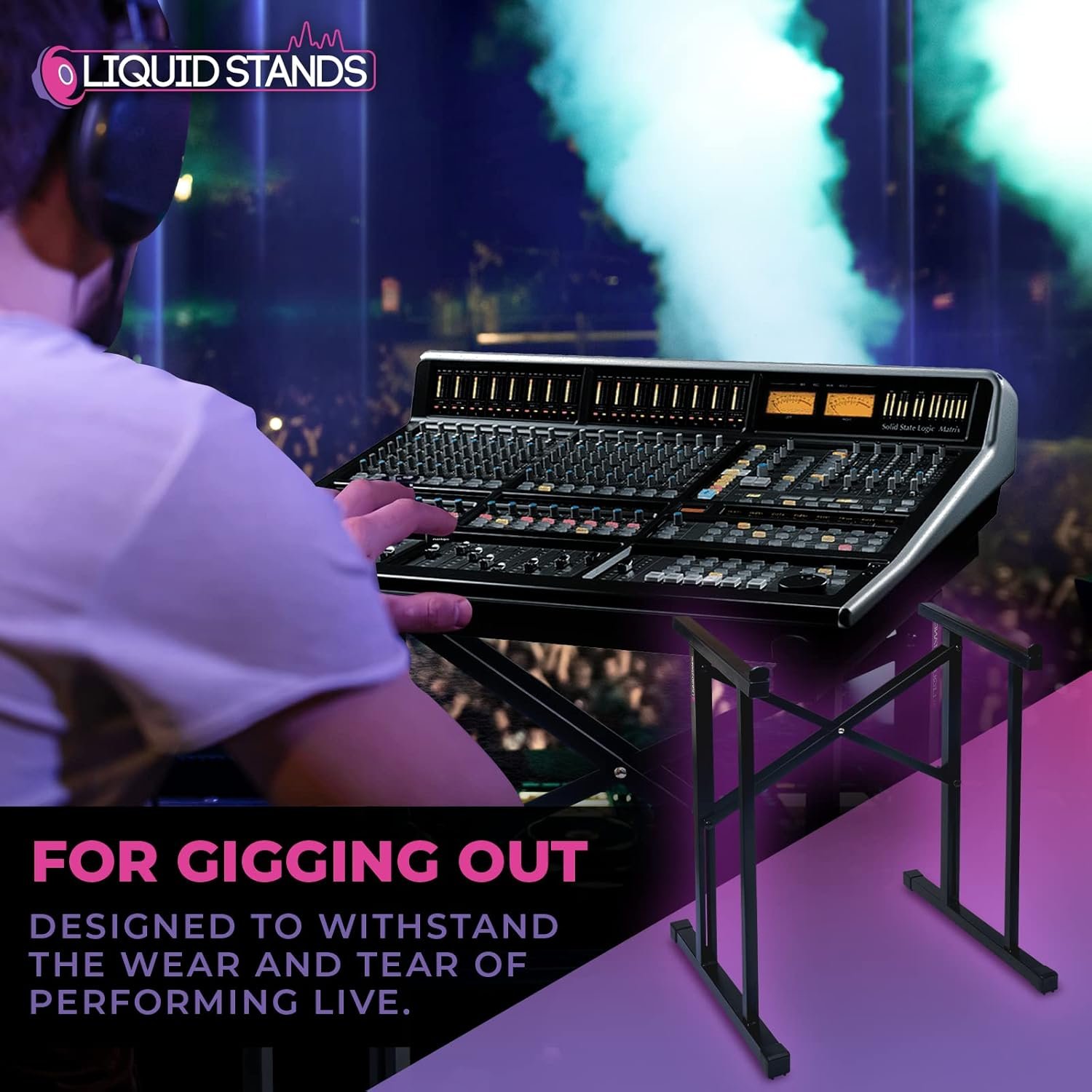 Liquid Stands Portable Audio Mixer Stand - Angled Foldable & Adjustable Studio Music Mixer Synth Stand - MPC Stand For Drum Machines, DJ Turntables, Audio Rack Music Equipment & More - Image 7