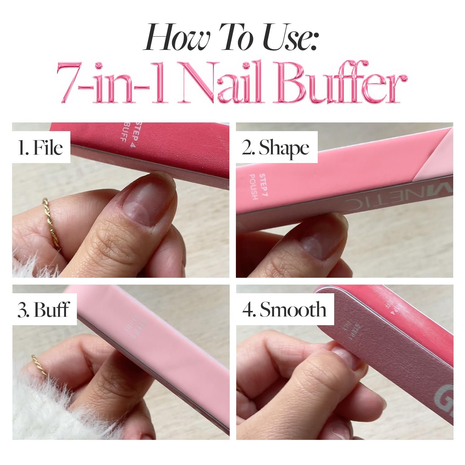 Glamnetic 7-in-1 Nail Buffer | All-in-One, 7 Step Nail Buffing Block for Filing, Shaping, Smoothing & Polishing | Lightweight & Easy to Use | EVA & Sandpaper Nail File Buffer - Image 6