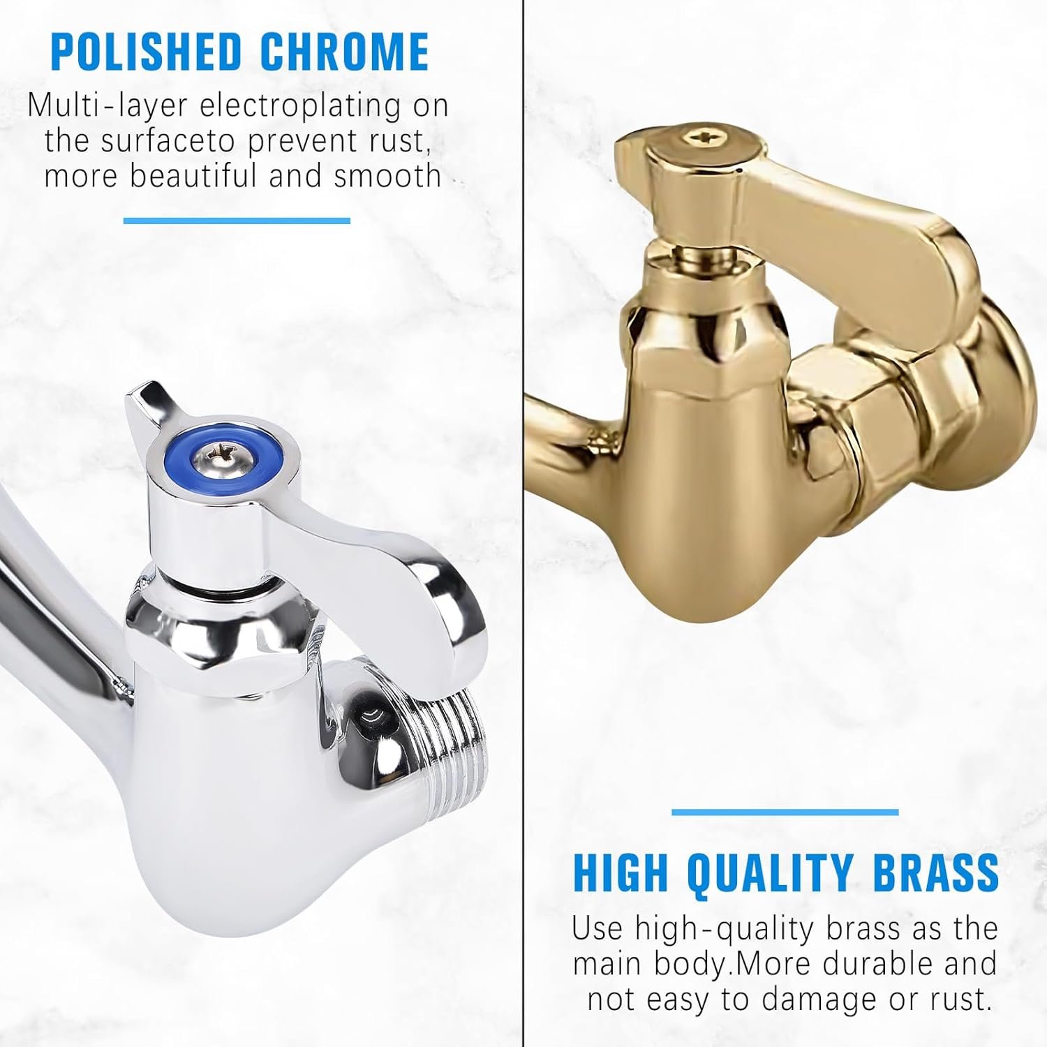 Wall Mount Kitchen Faucet 8" Center Commercial Sink Faucet with 8” Swivel Spout Dual Handles Brass Utility Sink Faucet for Laundry Room Restaurant Polish Chrome with 90° Installation Kit - Image 7