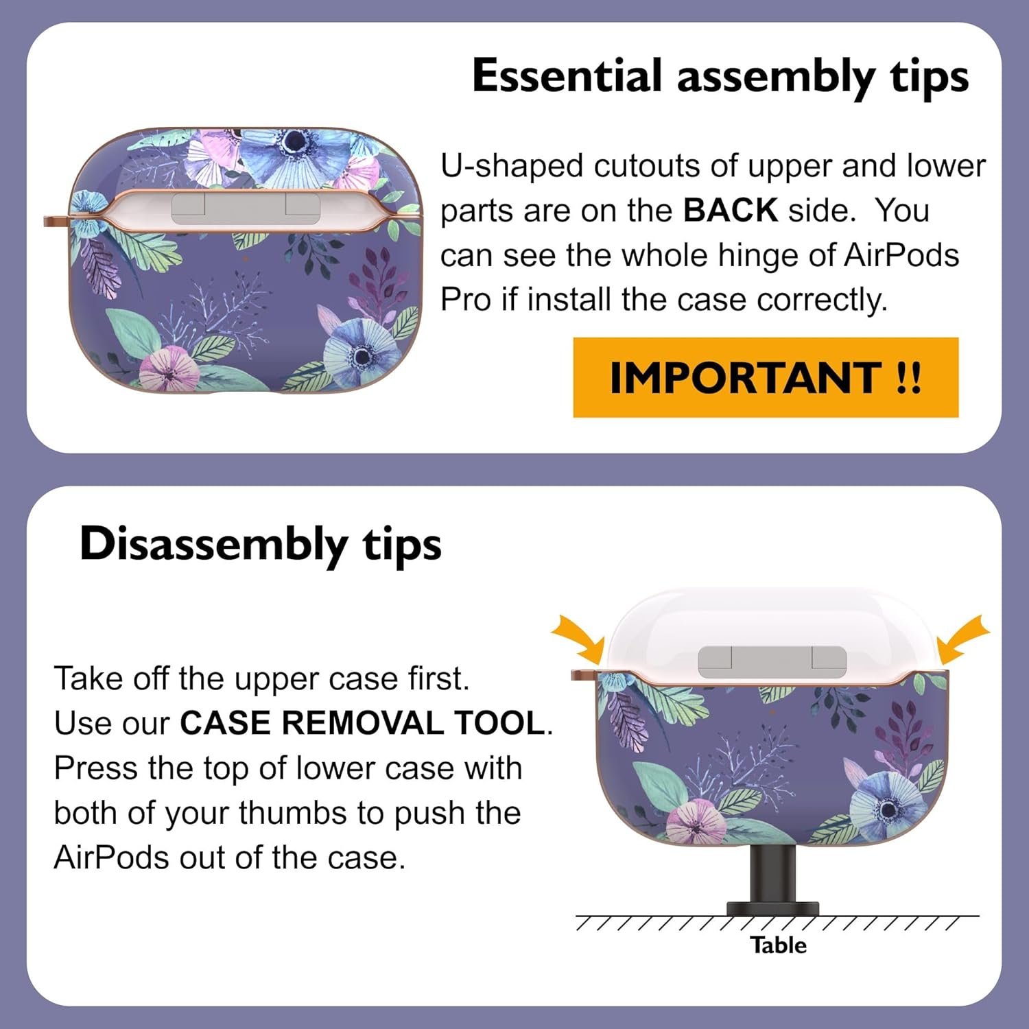 TATOFY Case Cover for AirPods Pro 2019,Stylish AirPods Pro Case for Women Girls, Flower Patterns Protective Hard Case with Clip (Purple) - Image 7