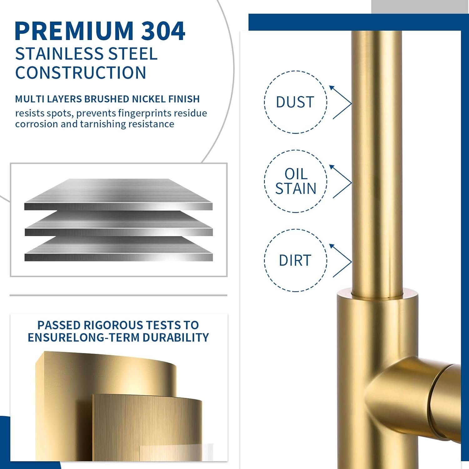 Gold Kitchen Faucet with Pull Down Sprayer, Modern Brushed Gold Single Handle Kitchen Sink Faucet with Deck Plate - Image 7