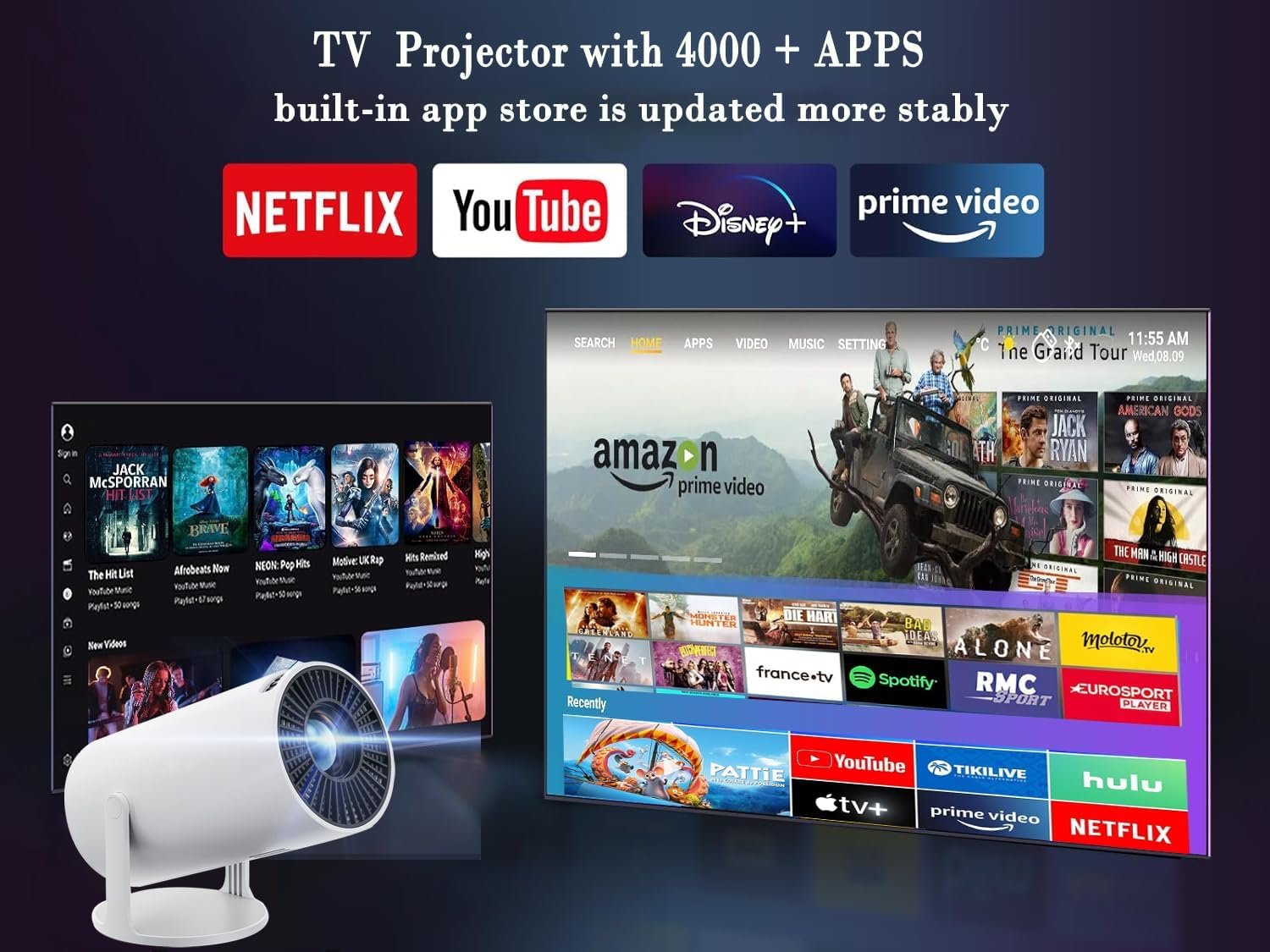 Mini Projector with Wifi and Bluetooth Proyector Portátil 4k with Android 11 180 °Adjustable、 Keystone Correction,Phone Projector is Suitable for Smart Projector used on wall, room, bedroom, outdoor - Image 4