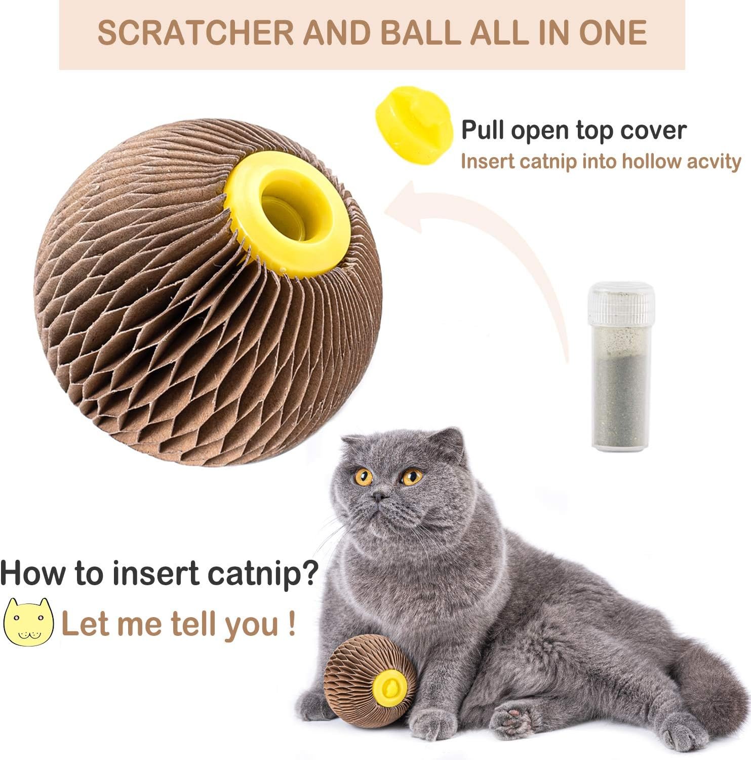 AREIIA Catnip Ball Toy for Cats Catnip Refillable Scratcher Ball Kitty's Faithful Playmate Reduce Obesity and Loneliness CSB01BR - Image 5