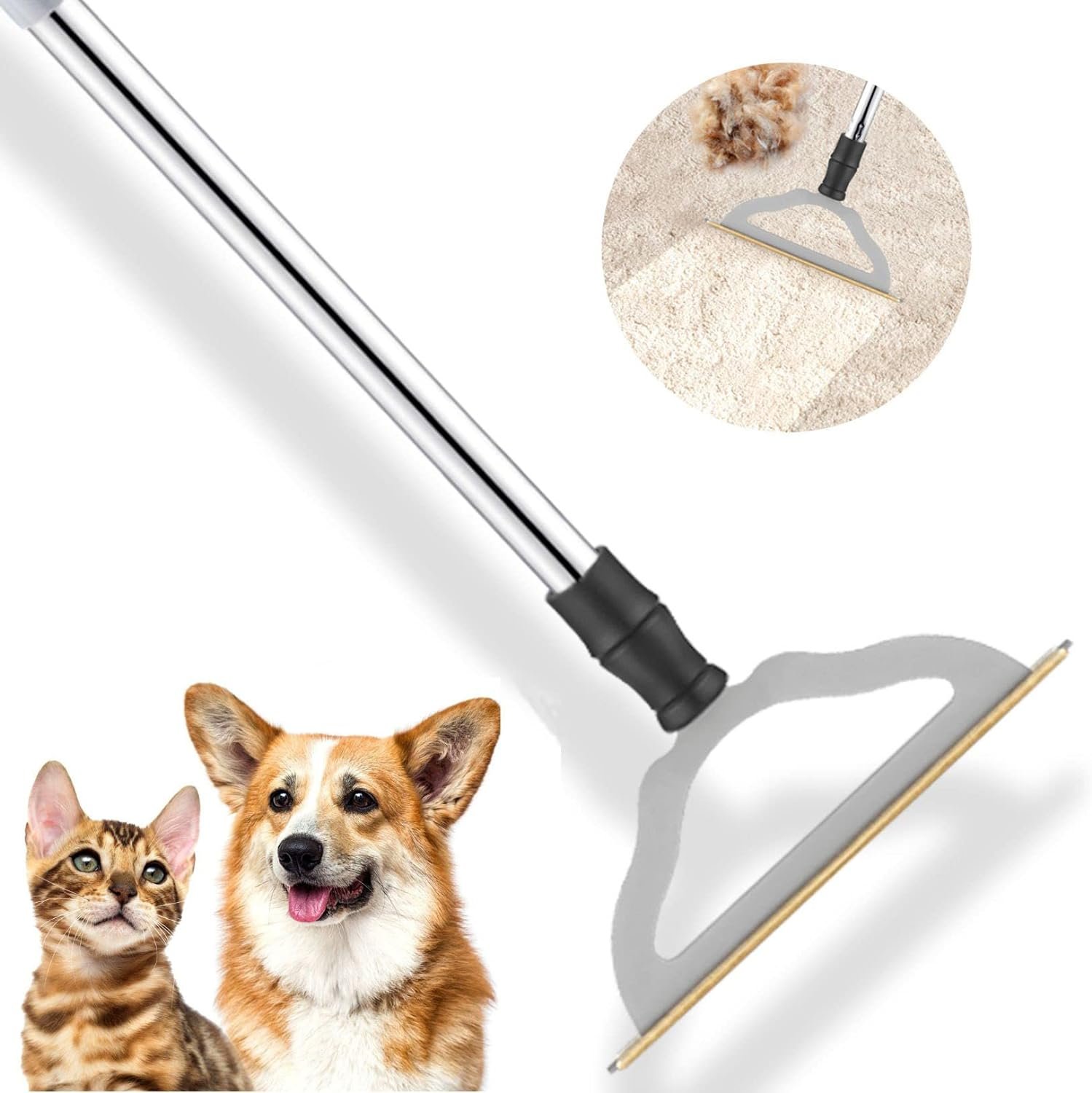 Pet Hair Remover for Carpets, Adjustable Long Handle Carpet Rake for Dog Cat Hair Removal, Powerful Carpet Hair Removal Broom, Reusable Large Fur Scraper Tool - Image 2