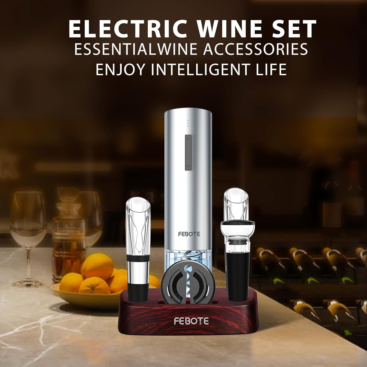 Electric Wine Opener Set, Rechargable Automatic Wine Bottle Corkscrew Opener with Wood Stand - 2 Vacuum Wine Stoppers Wine Aerator Foil Cutter for Home Bar Party Valentine's Day Christmas Gift - Image 7