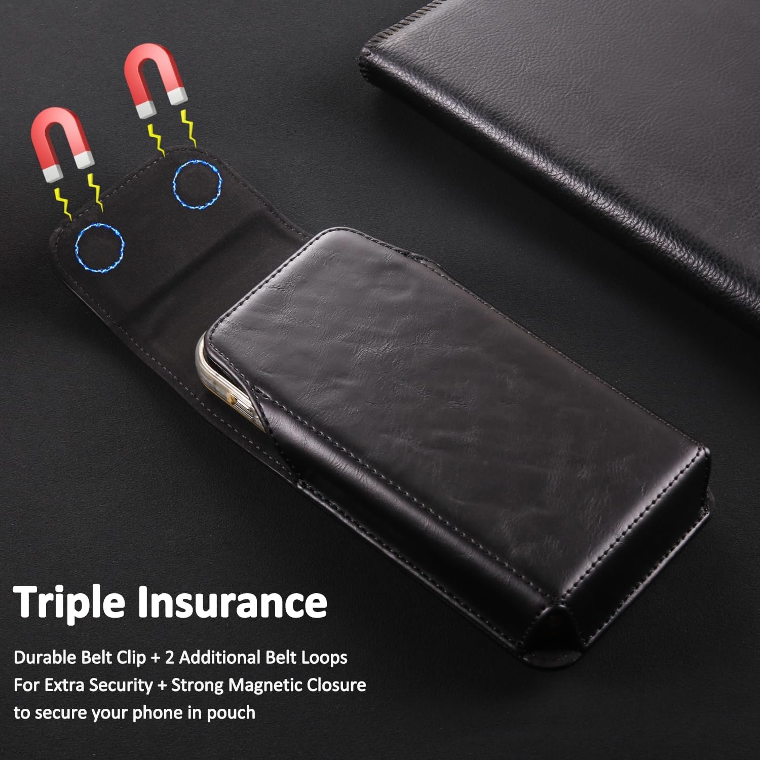 Holster for iPhone 16 Pro Max 15 Pro Max 14 Pro Max 13 Pro Max 12 Pro Max 16 Plus 15 Plus 14 Plus, Premium Leather Pouch with Belt Clip Phone Holster Belt Case, Black -L - Image 5
