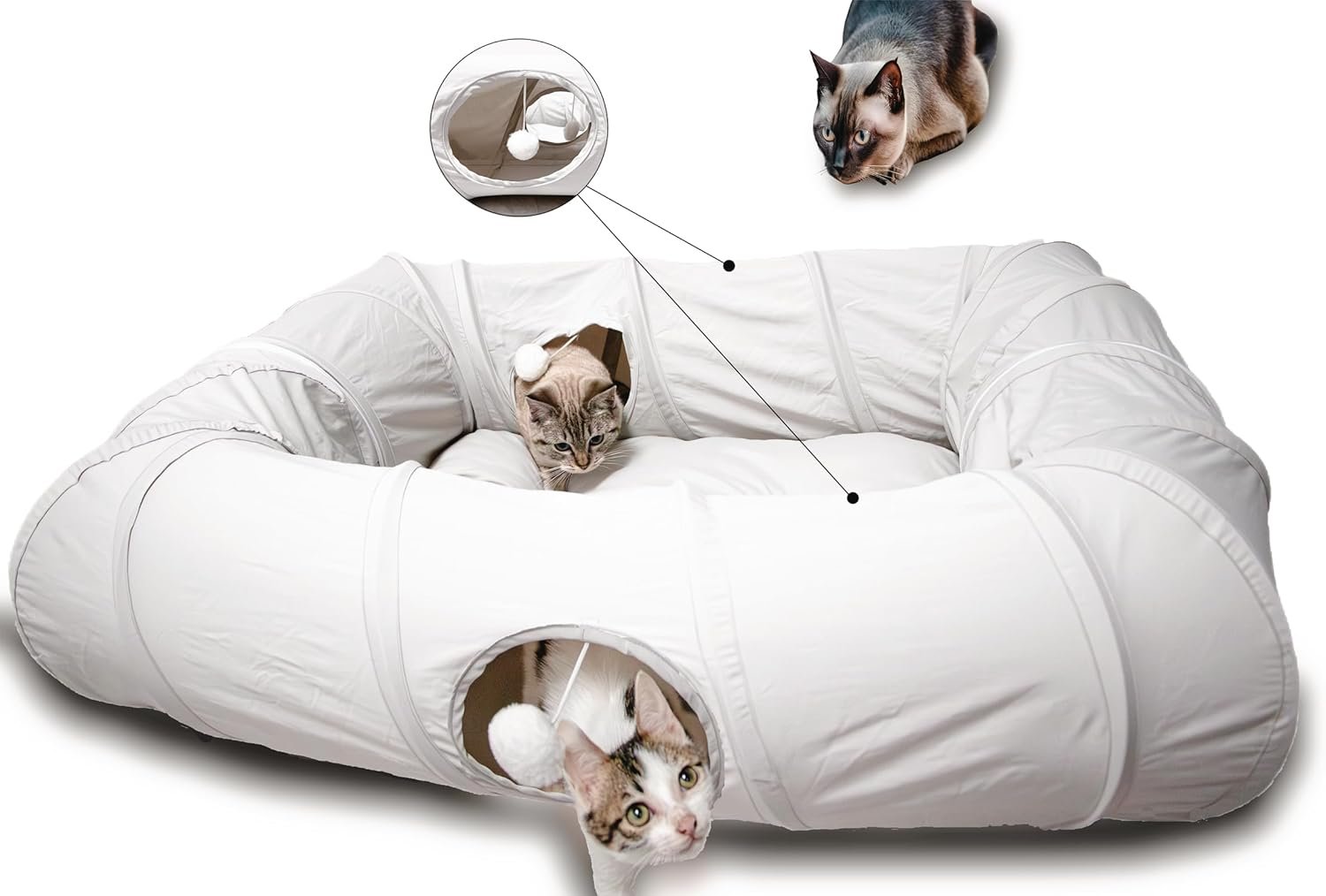 XxingSheep 4 Ways Shuttled XL Cat Tunnel Bed for Indoor Cats Peekaboo Cat Cave Donut with Cool Mat - Image 2