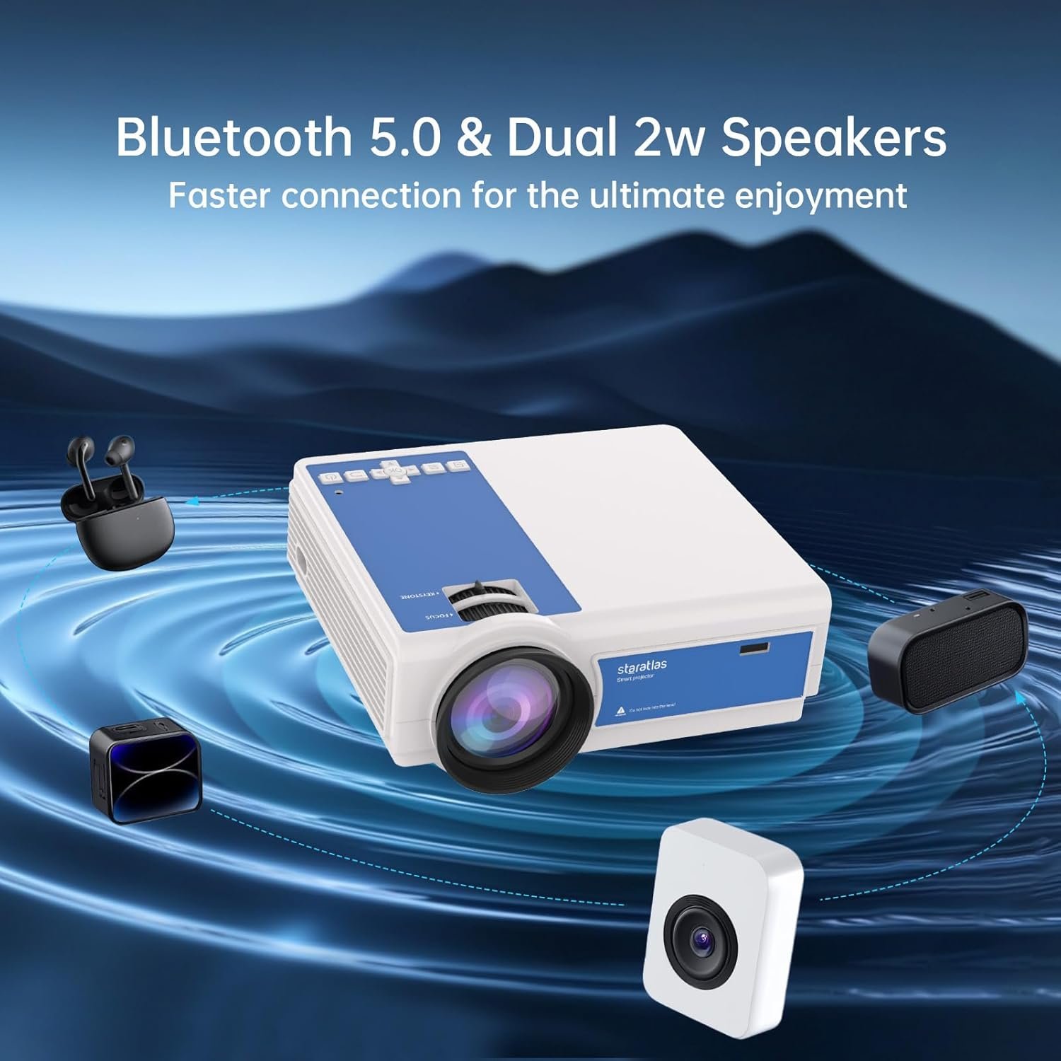 Projector with Wifi and Bluetooth,Staratlas Native Resolution 1080P,Tv Projector for Bedroom,Support Screen Mirror,Mini Portable Projector,12000L,Movie Projector Indoor (Bundle white-blue) - Image 5