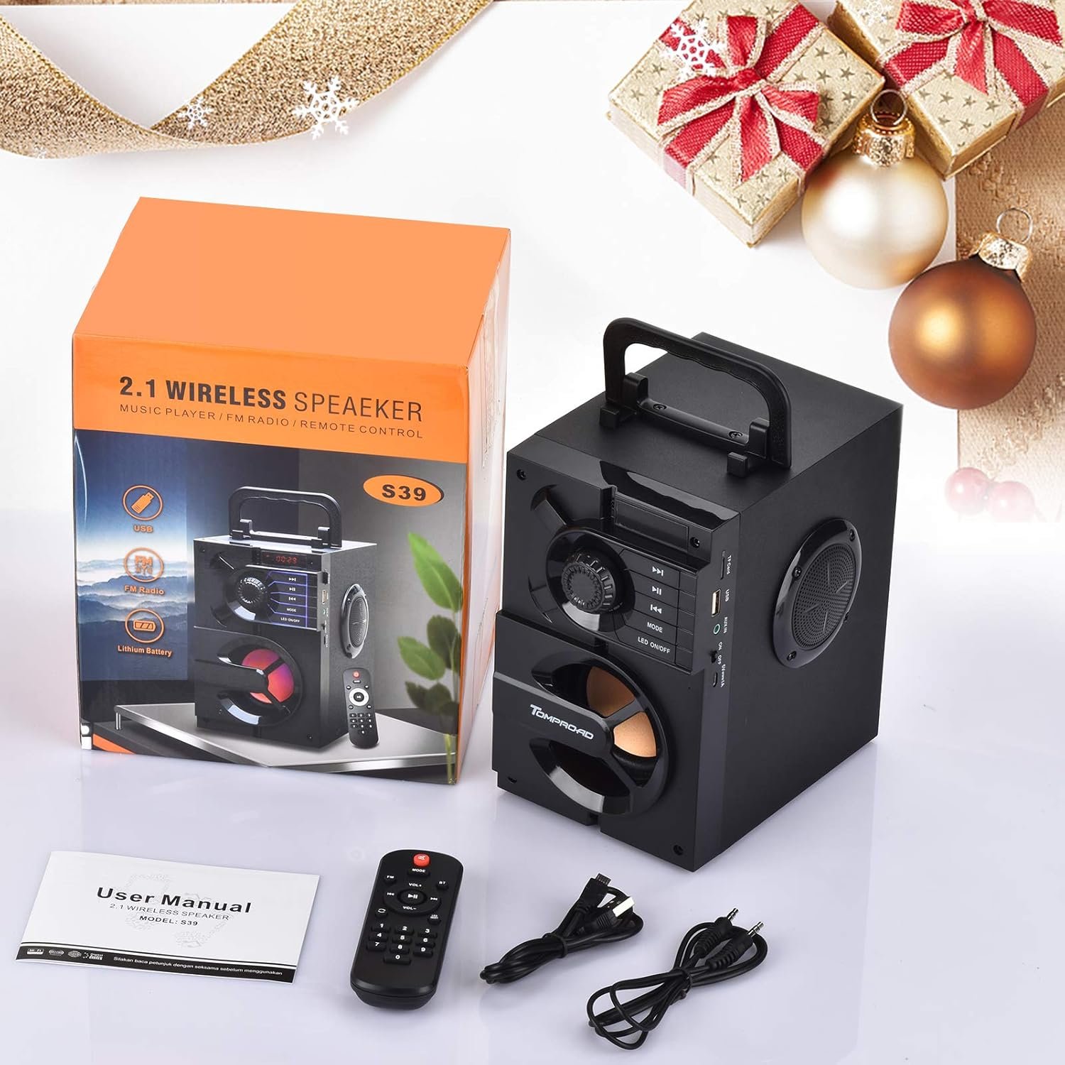 Bluetooth Speaker, Portable Bluetooth Speakers with Subwoofer Wireless Stereo Sound Rich Bass Outdoor Party Speakers Support Remote Control FM Radio LED Lights - Image 8