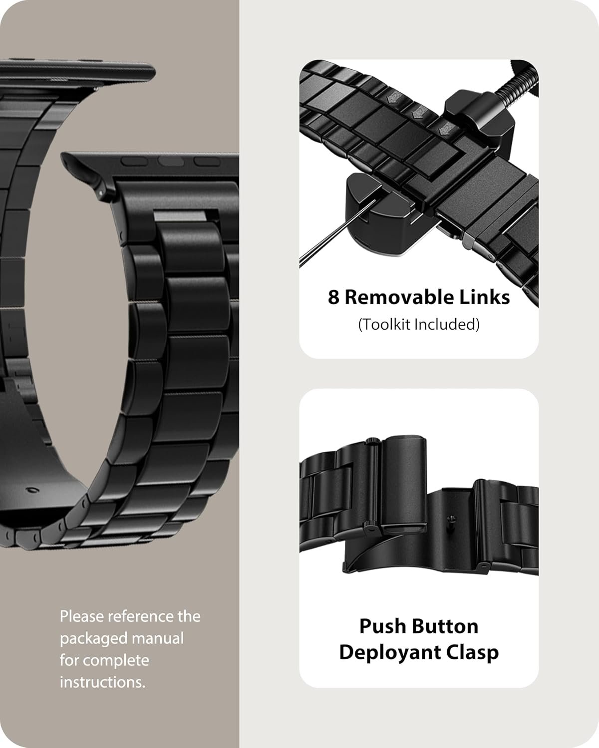 Fullmosa Compatible Apple Watch Bands 49mm 45mm 46mm 44mm 42mm 41mm 40mm 38mm, Metal iWatch Band with Case for Apple Watch Ultra Series 10 9 8 7 6 5 4 3 2 1 SE, 42mm 44mm 45mm Black - Image 5