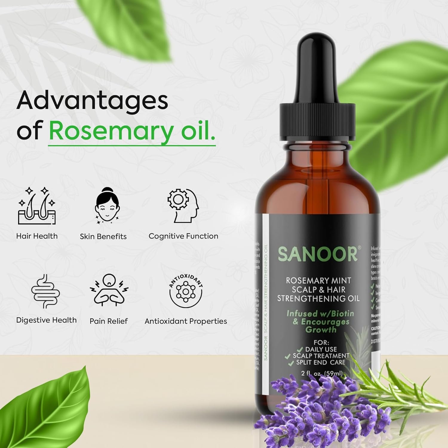 SANOOR® Rosemary Mint, Scalp Hair Growth Oil, Infused Biotin to Encourages Hair Growth | Healthier, Stronger & Long Strands | All Type & Texture | Straight, Waves & Chemically Treated Hairs - Image 5