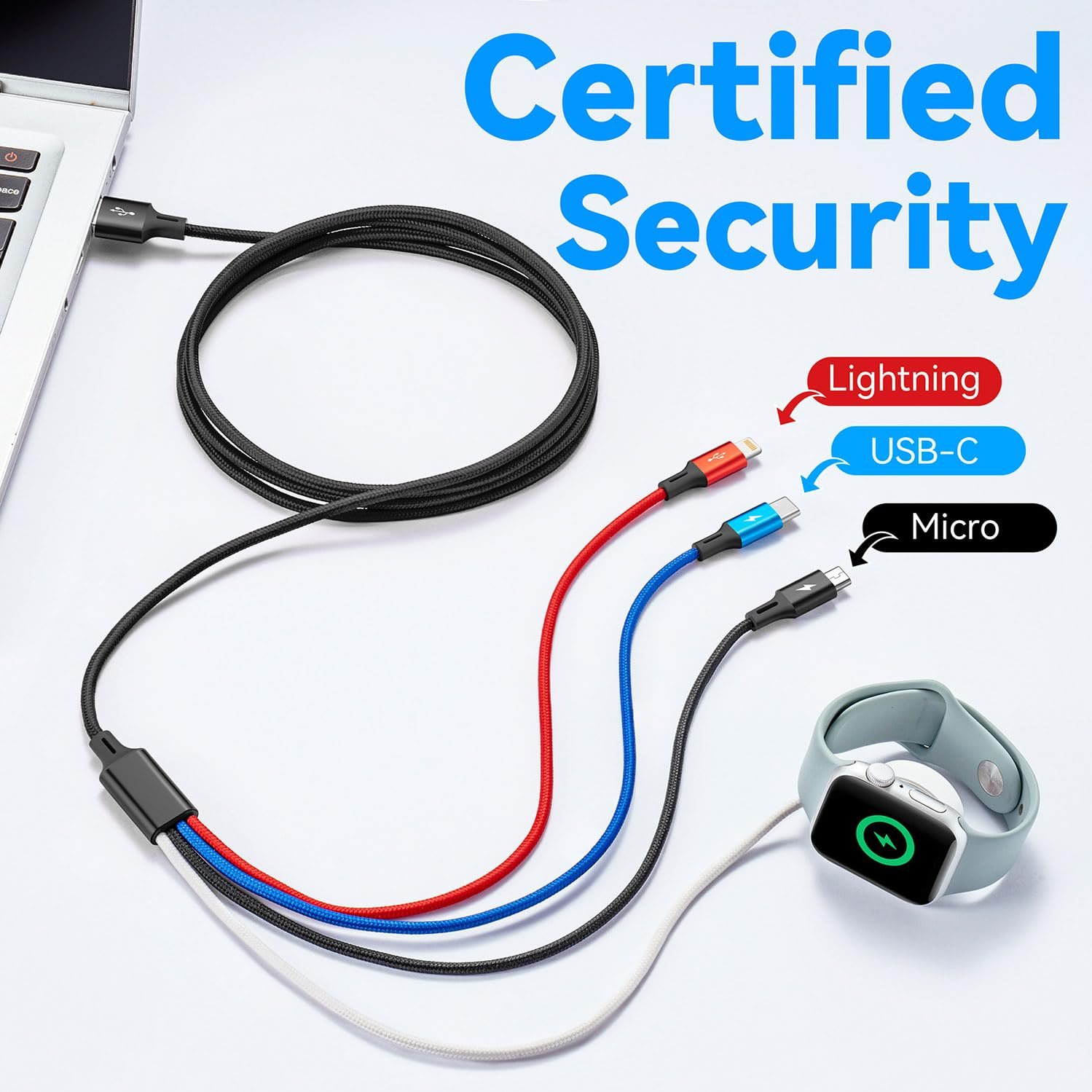 2Pack Travel Multi Charging Cable for Apple Watch Charger, Magnetic Wireless Charger, 4 in 1 Braided Multi Charger USB C/Lightning/Micro Port for iWatch Series UItra/SE/10-1/iPhone 16 15 14/Galaxy-4Ft - Image 5