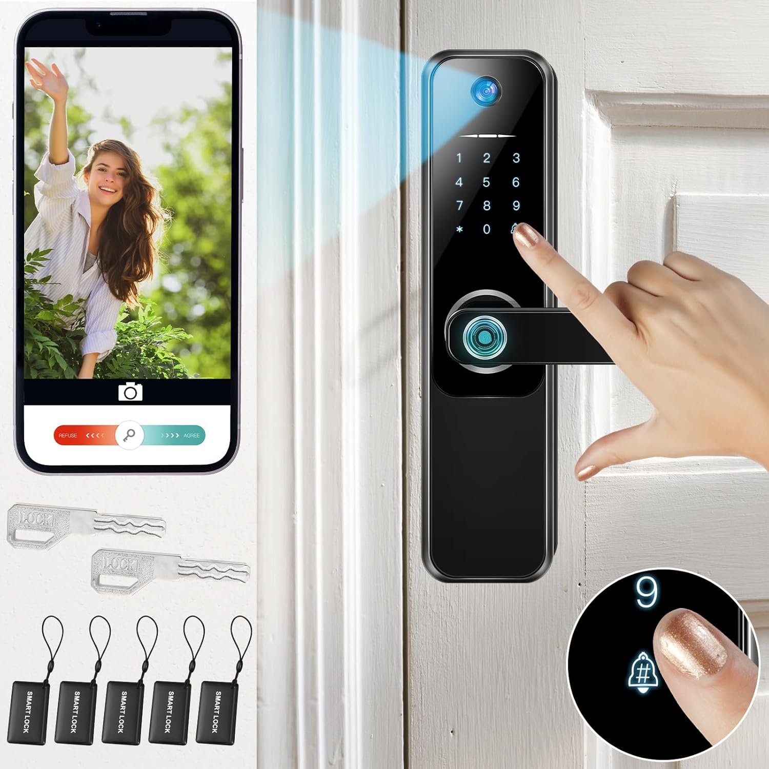 Geiserailie Smart 3-in-1 Lock, Black, Keyless with Fingerprint Recognition, 4 Access Cards, 2 Keys, 1 Instruction Manual, 1 Operation Video, 1 Screwdriver - Image 9