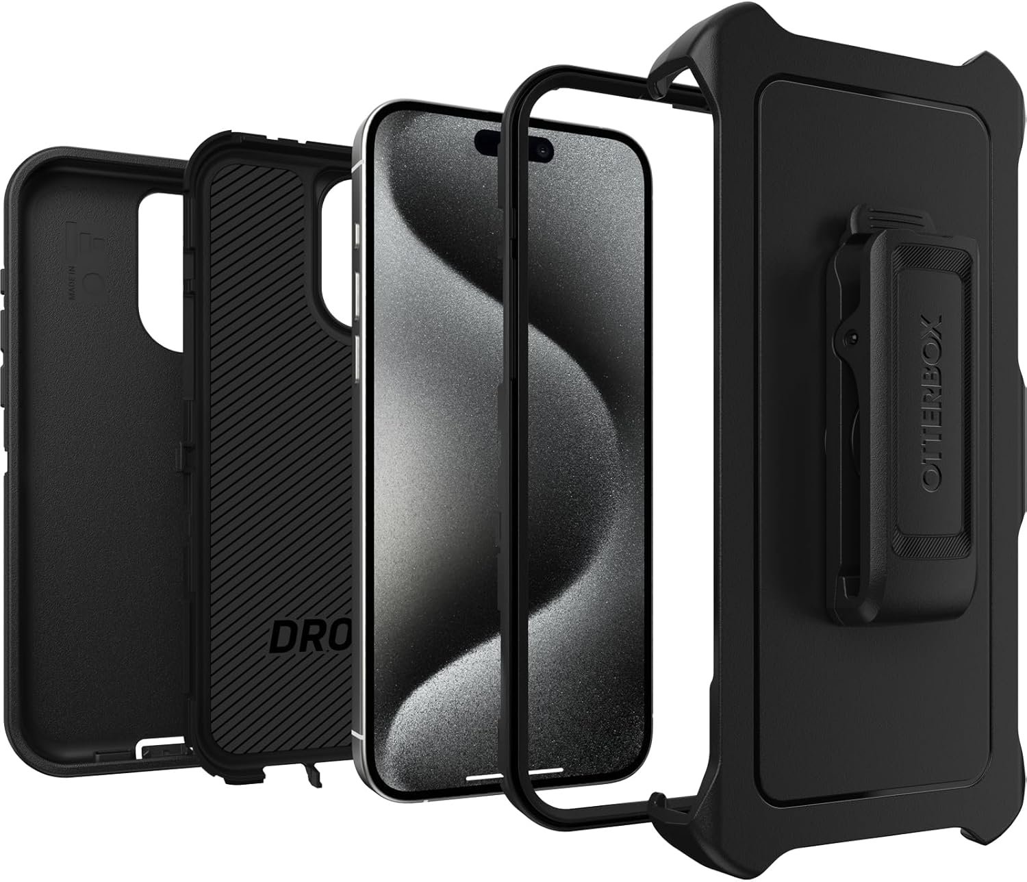 OtterBox iPhone 15 Pro MAX (Only) Defender Series Case - BLACK, screenless, rugged & durable, with port protection, includes holster clip kickstand (ships in polybag, ideal for business customers) - Image 5