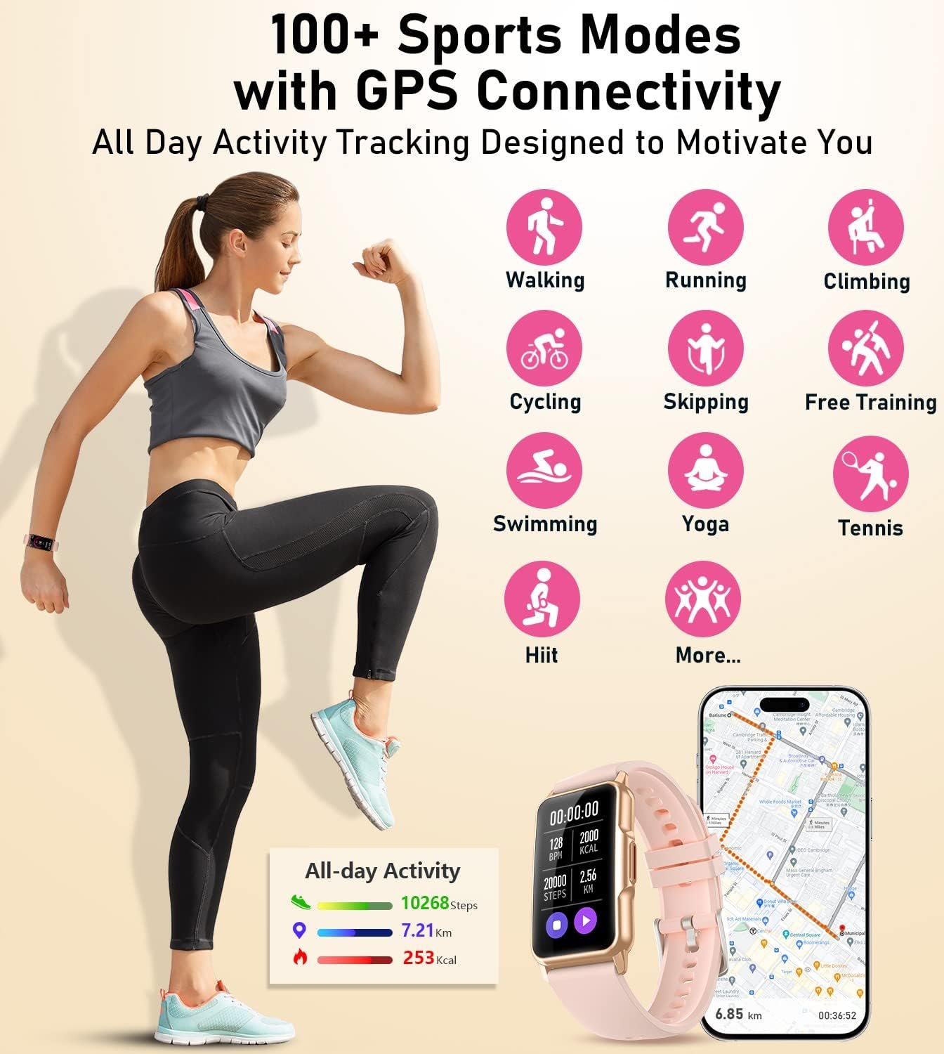 Smart Watch Health Fitness Tracker with 24/7 Heart Rate, Blood Oxygen Blood Pressure Sleep Monitor, 115 Sports Modes, Step Calorie Counter Pedometer IP68 Waterproof for Android and iPhone Women Men - Image 6